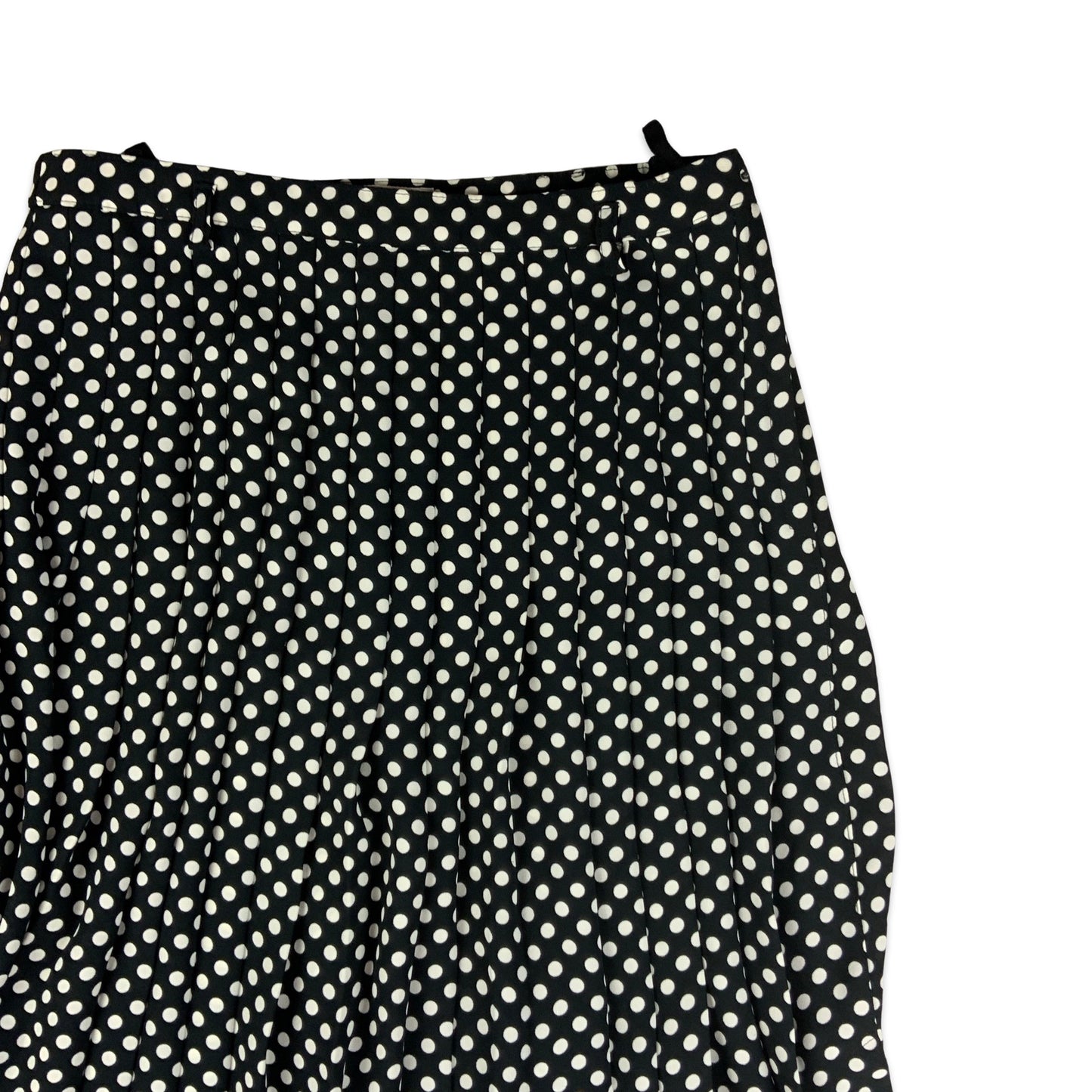 Vintage Pleated Black & White Polka Dot Midi Skirt 14