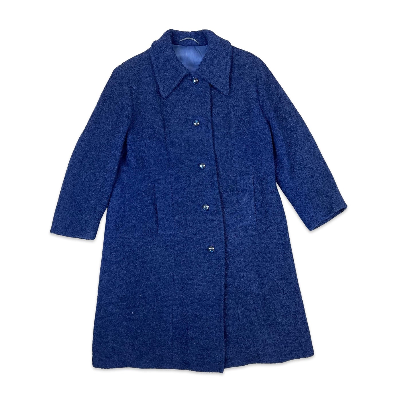 Vintage 80s Blue Wool Midi Coat 12 14