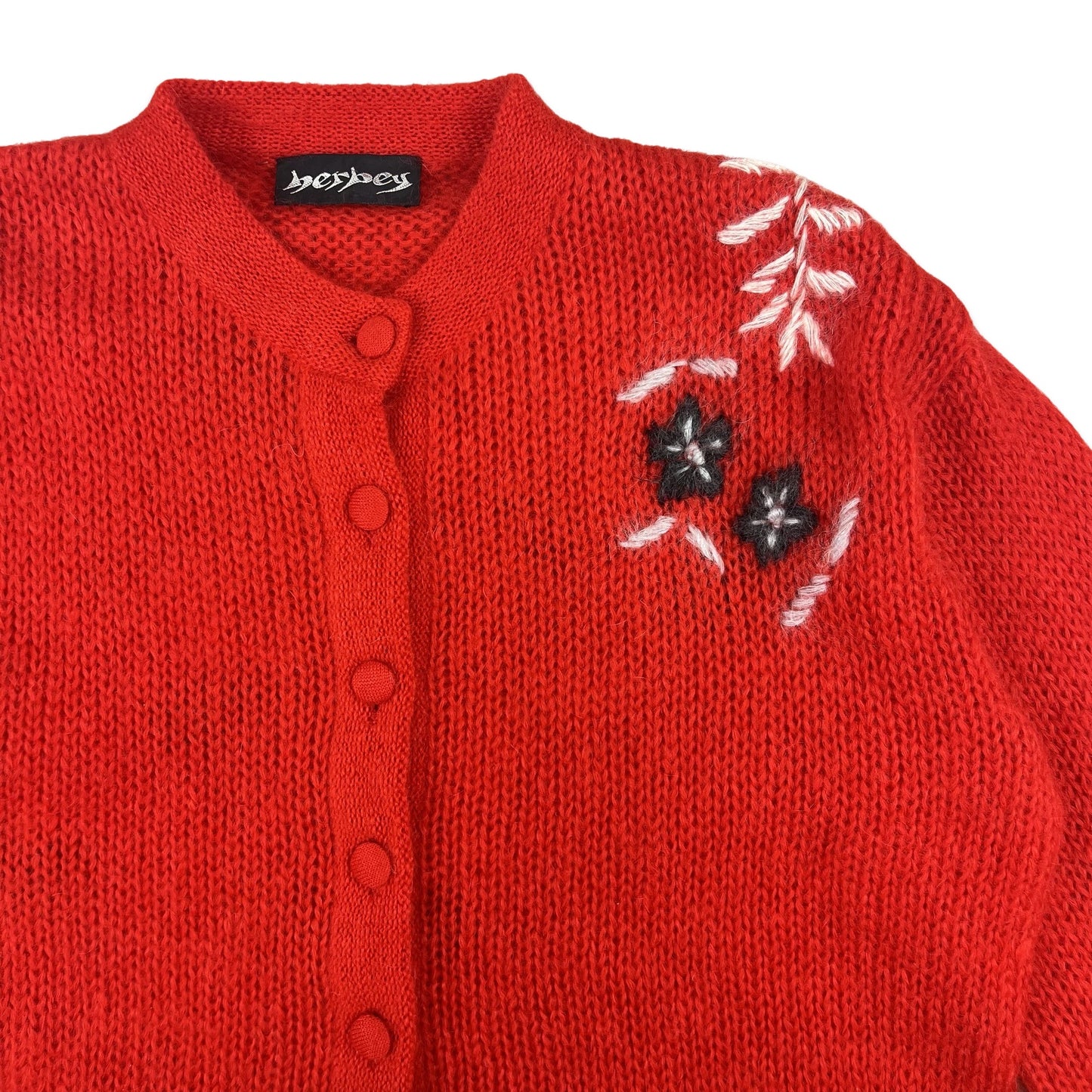 Vintage Mohair Embroidered Button Up Cardigan Red 14 16 18