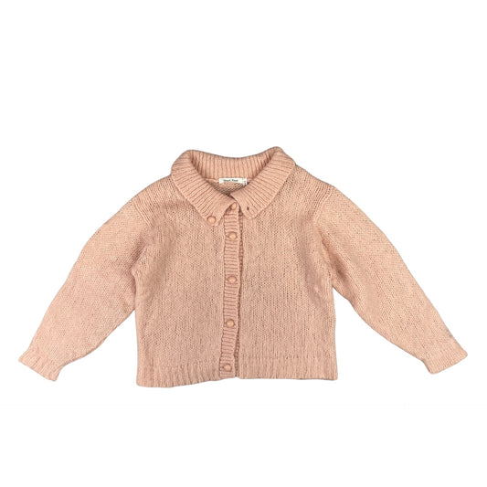 Vintage Mohair Cardigan with Fold Over Collar Baby Pink 14 16 18