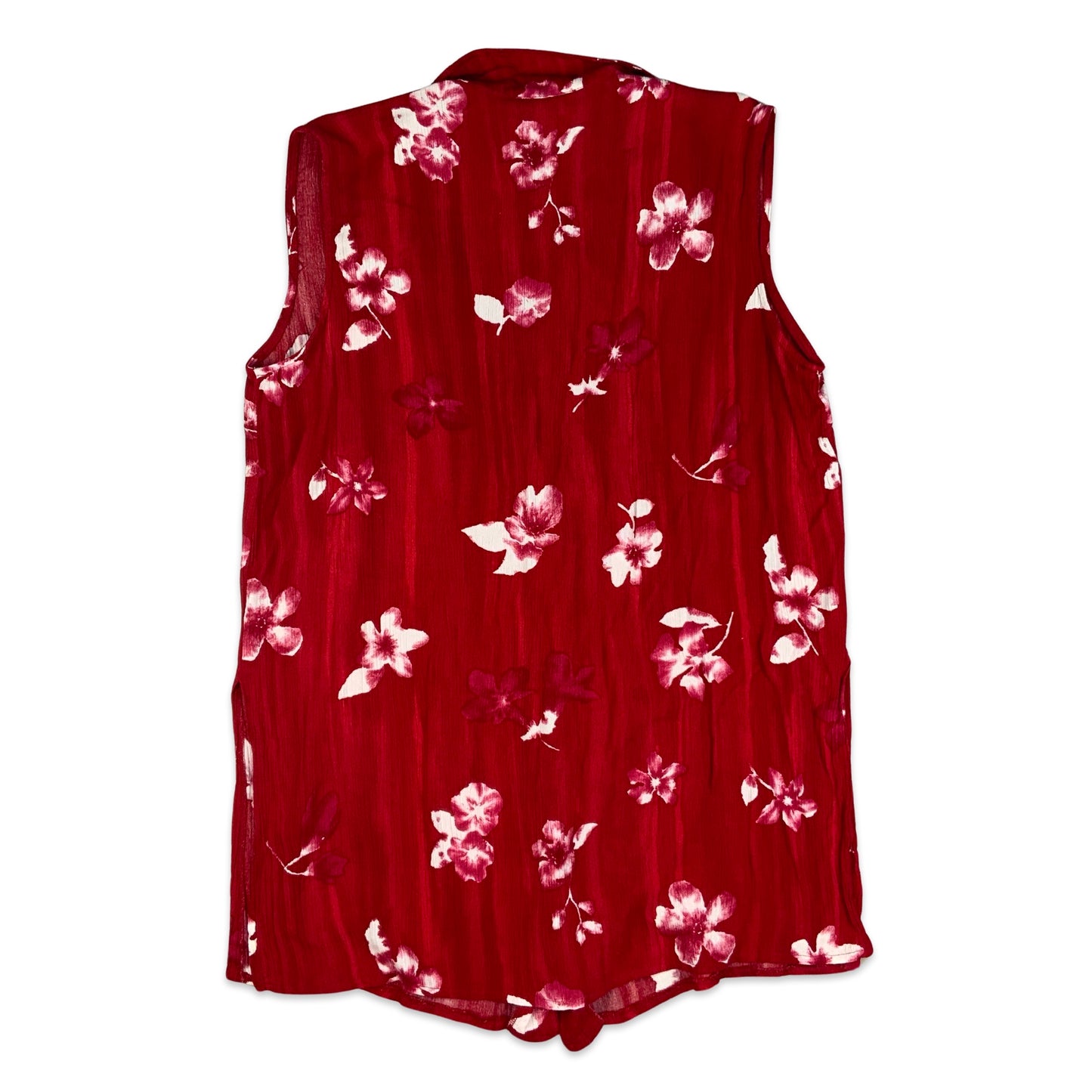 Vintage Red & White Sleeveless Floral Print Blouse 12 14