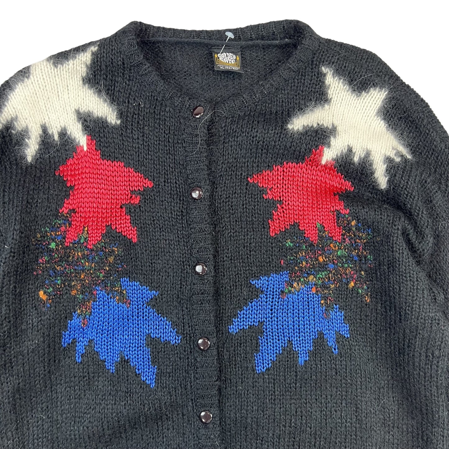 Vintage Mohair Cardigan Star Pattern Black Red White Blue 16 18 20