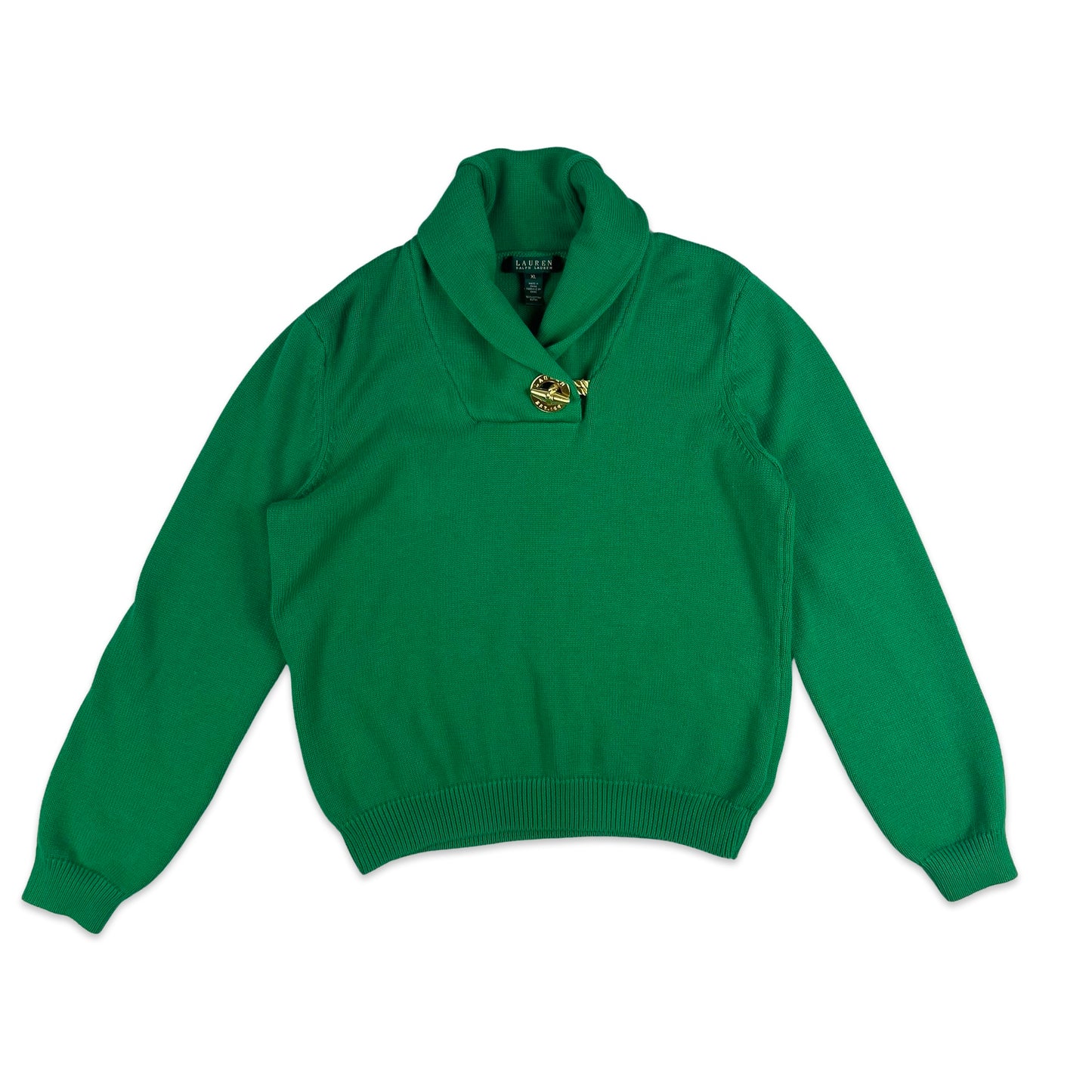 Vintage Ralph Lauren Knit Jumper Green Gold 12 14 16