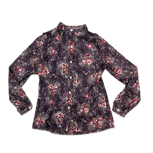 70s Vintage Purple Floral Blouse 12