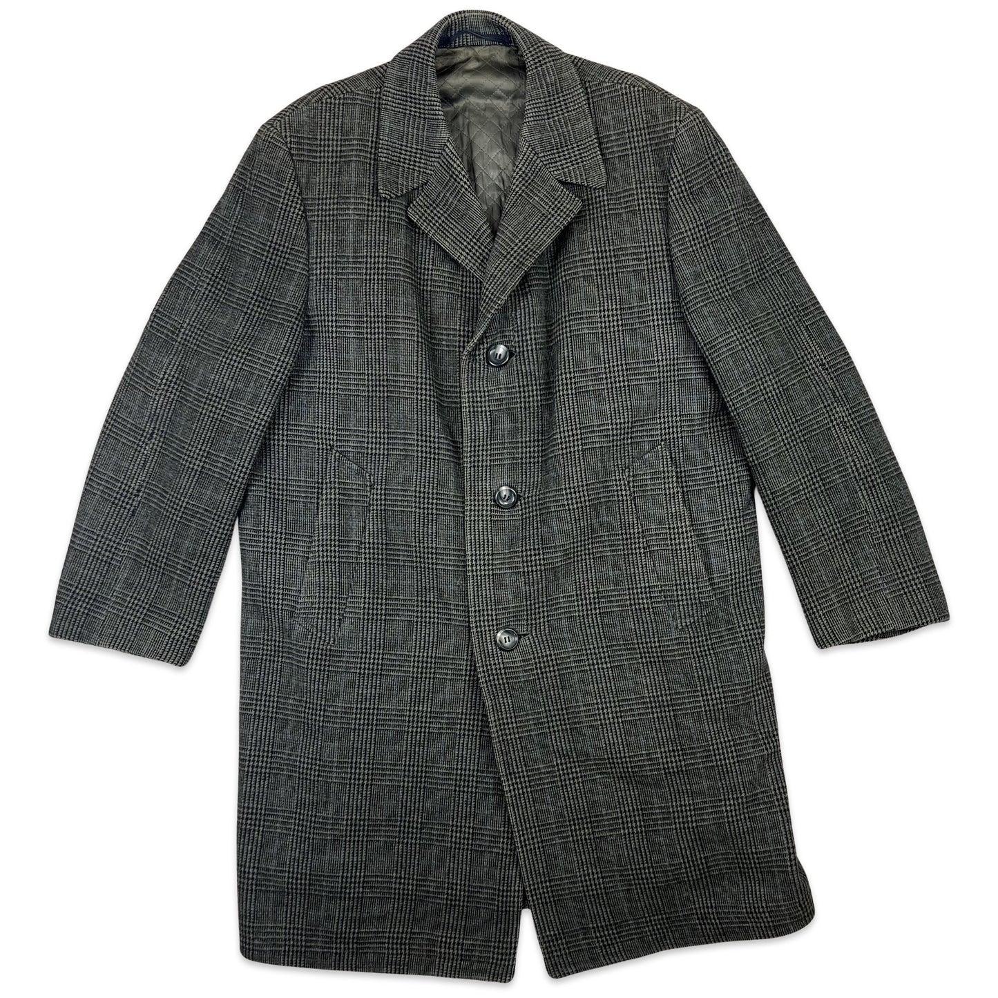 Vintage 80s Wool Midi Coat Grey Blue 16 18