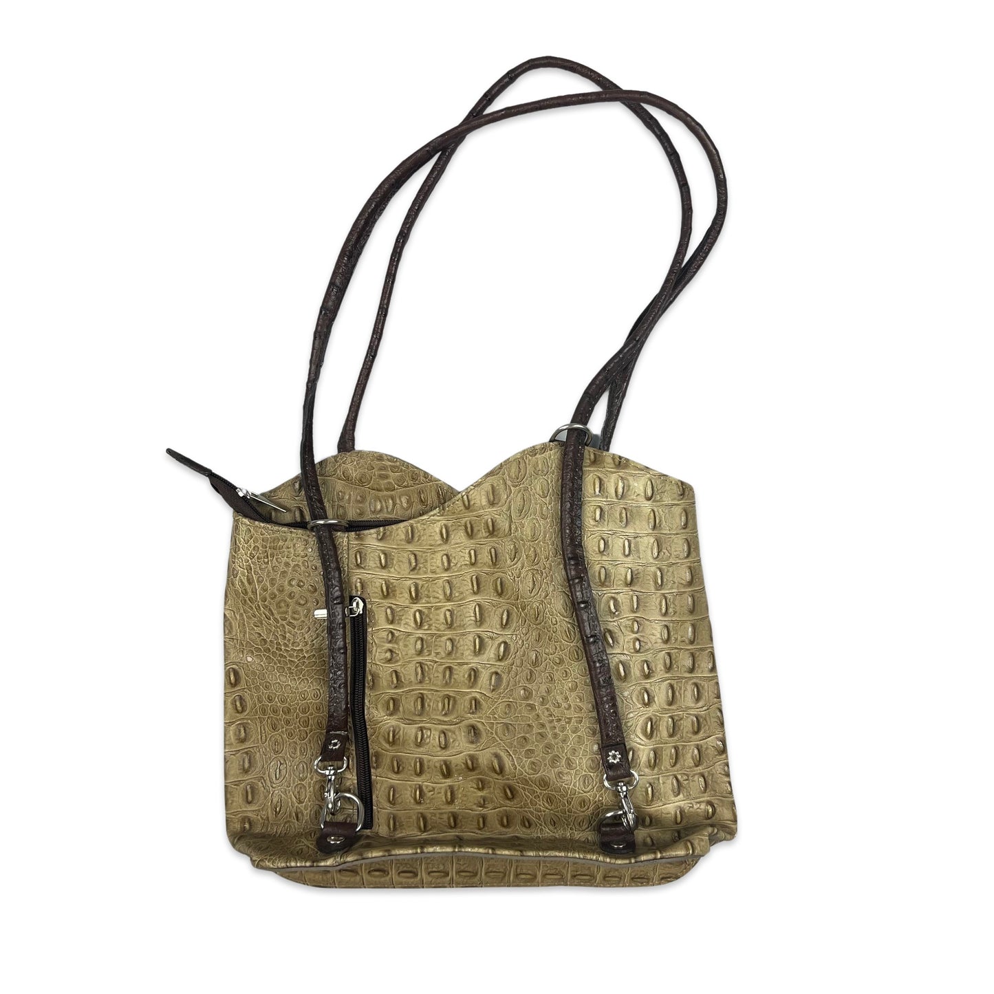 90s Vintage Croc Print Handbag Beige Brown