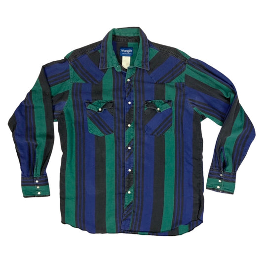 Vintage 80s USA Imported Wrangler Western Striped Flannel Shirt L