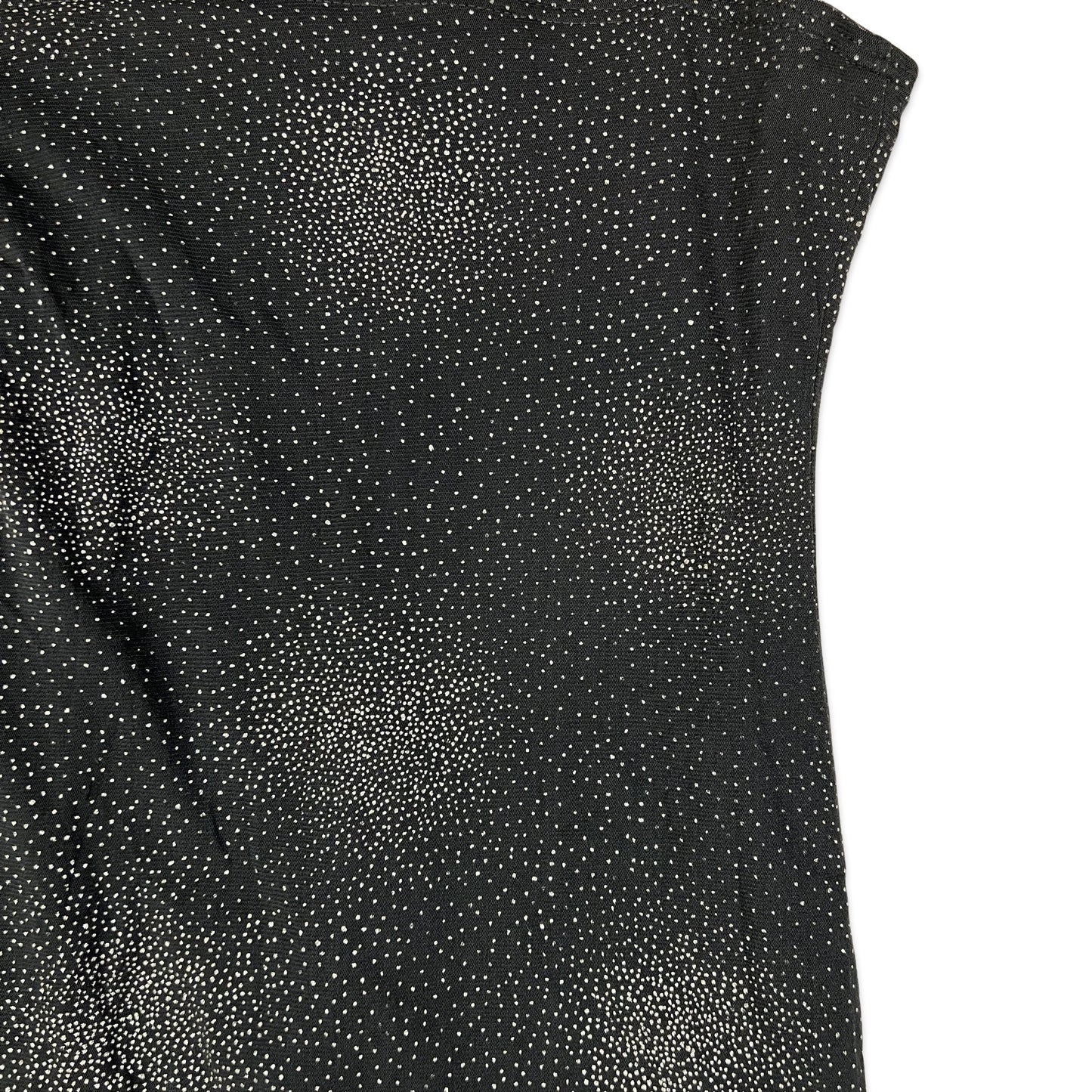 Vintage 90s Square Neck Sequin Asymmetric Midi Dress Black Silver 4 6 8 10
