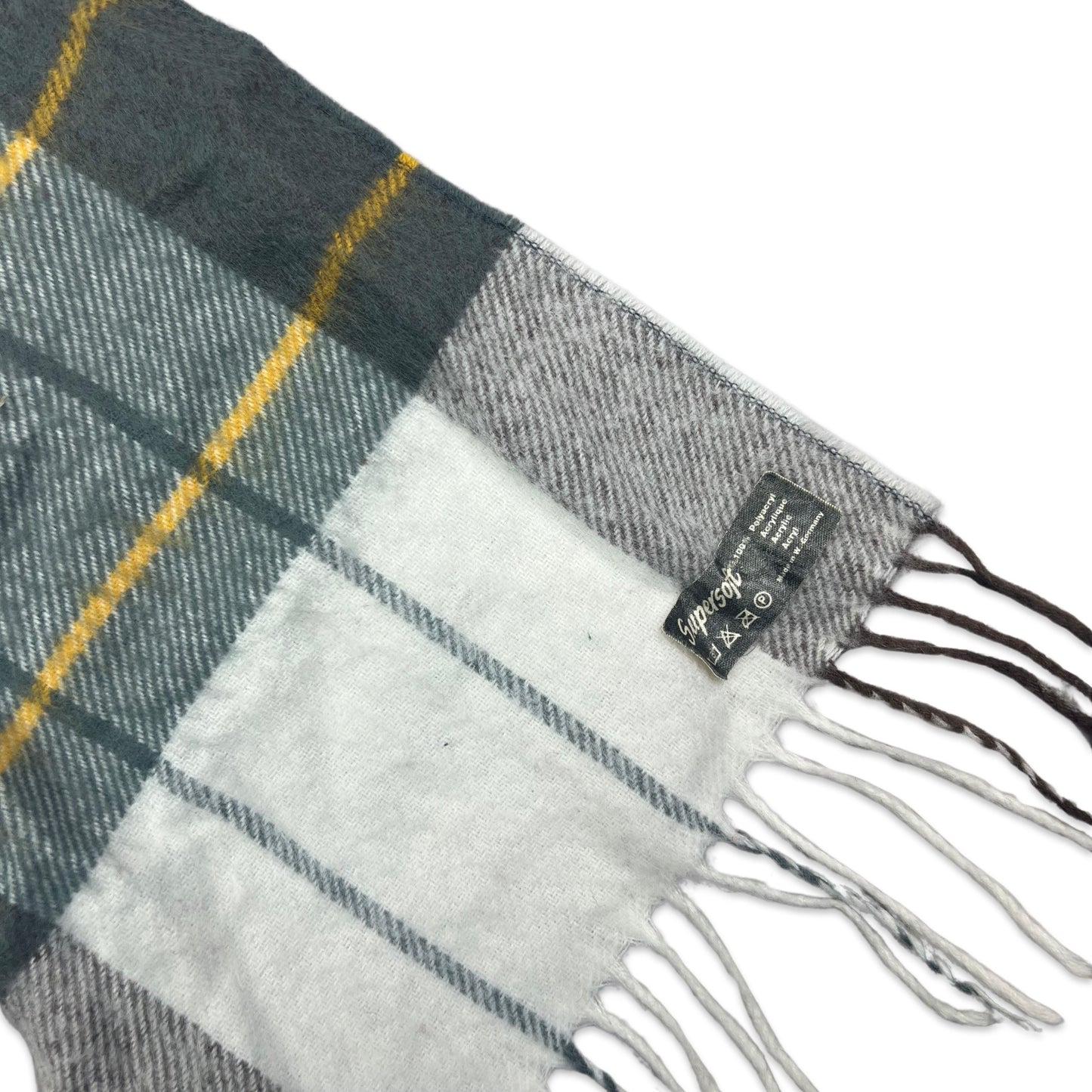 Vintage Plaid Knit Scarf Black Grey Blue Yellow