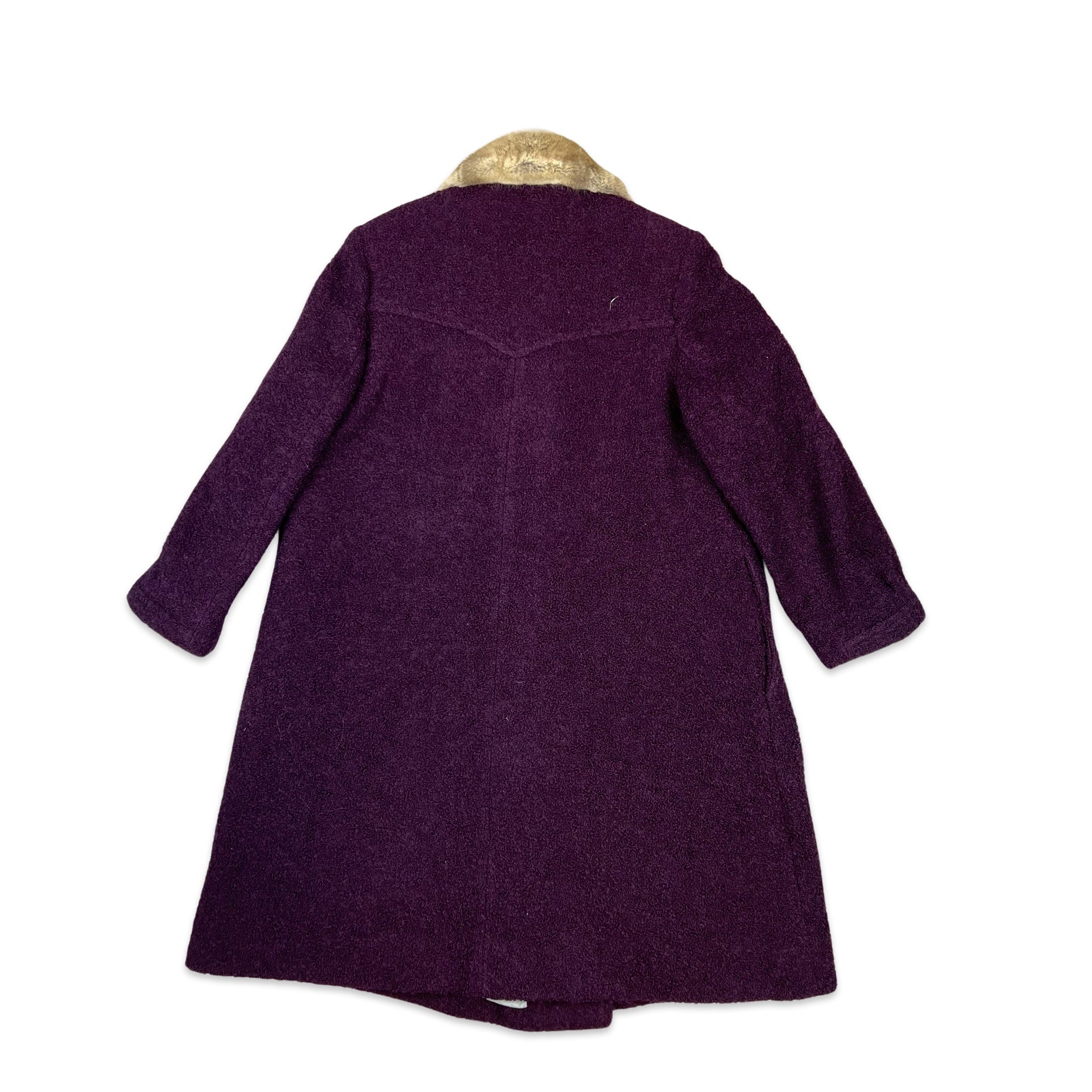 Vintage 70s Purple Bouclé Wool Coat Faux Fur 16