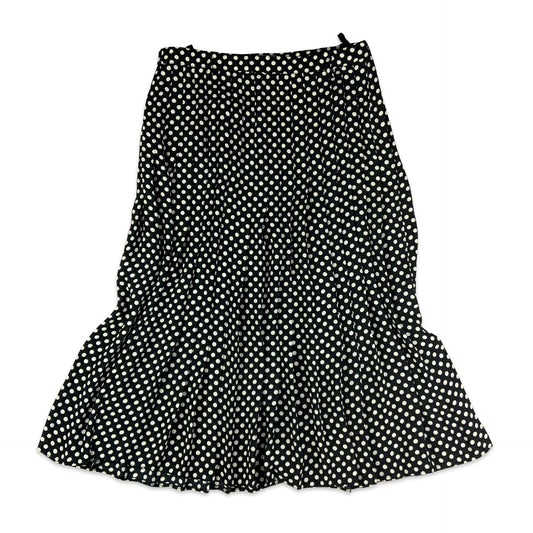 Vintage Pleated Black & White Polka Dot Midi Skirt 14