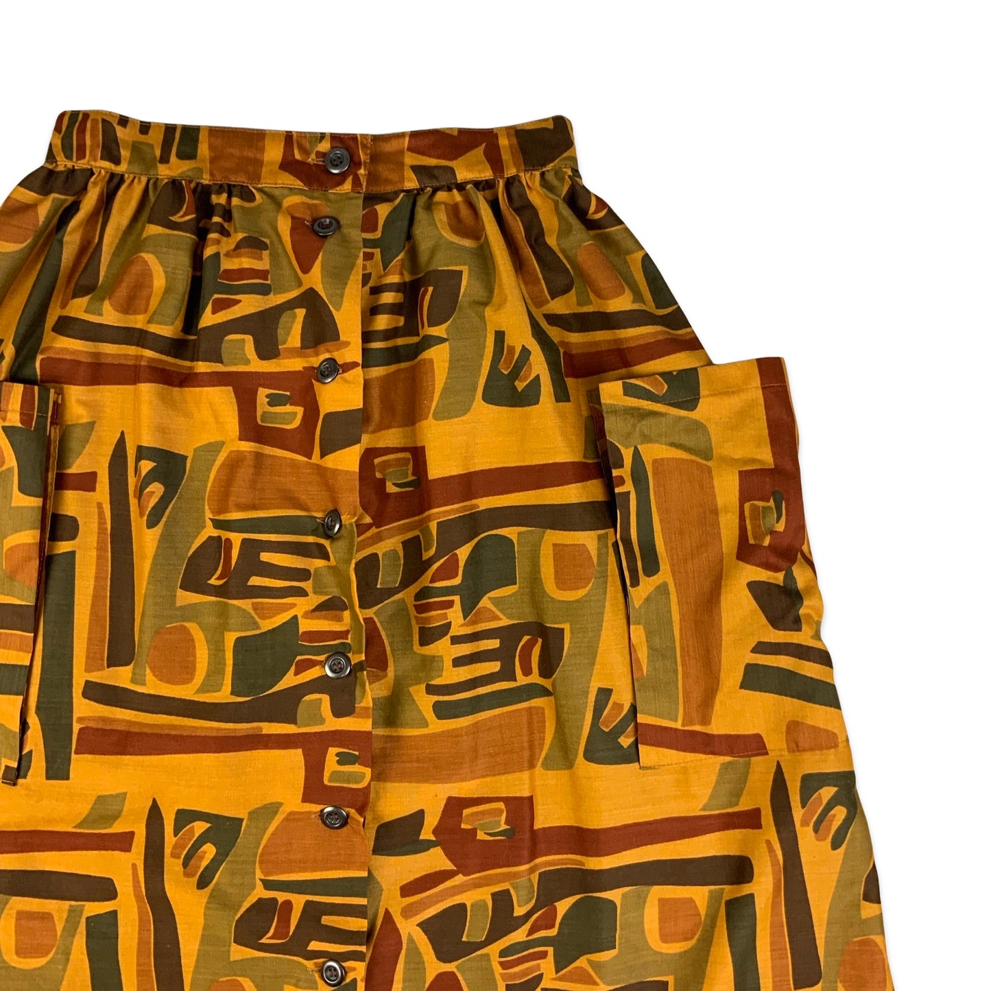 Vintage Orange & Brown Abstract Print Button-up Skirt 10