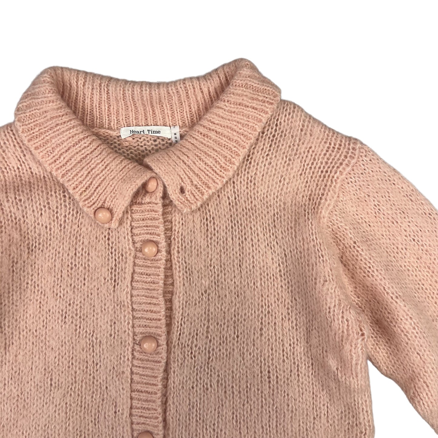 Vintage Mohair Cardigan with Fold Over Collar Baby Pink 14 16 18