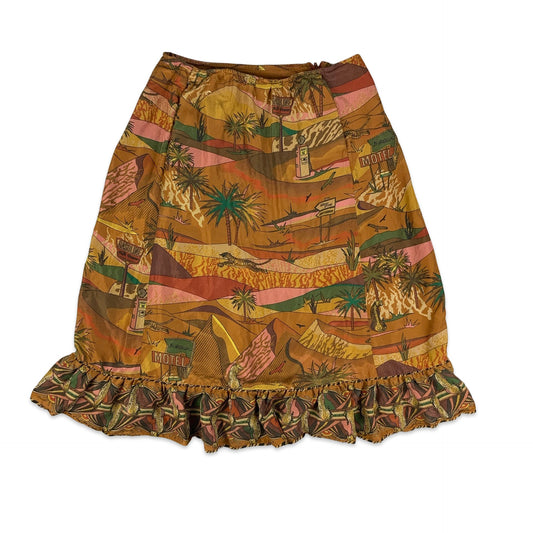 Vintage Orange & Brown Desert Print Skirt 14