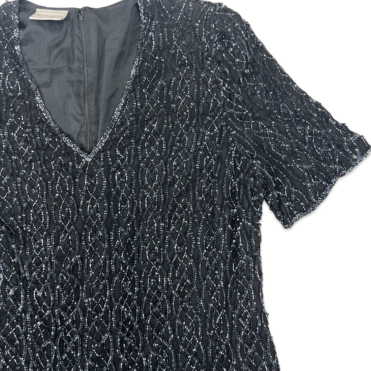 Vintage 80s Boxy Oversized Sequin Blouse Black 14 16