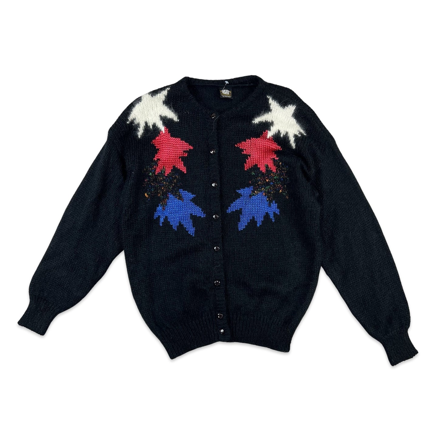 Vintage Mohair Cardigan Star Pattern Black Red White Blue 16 18 20