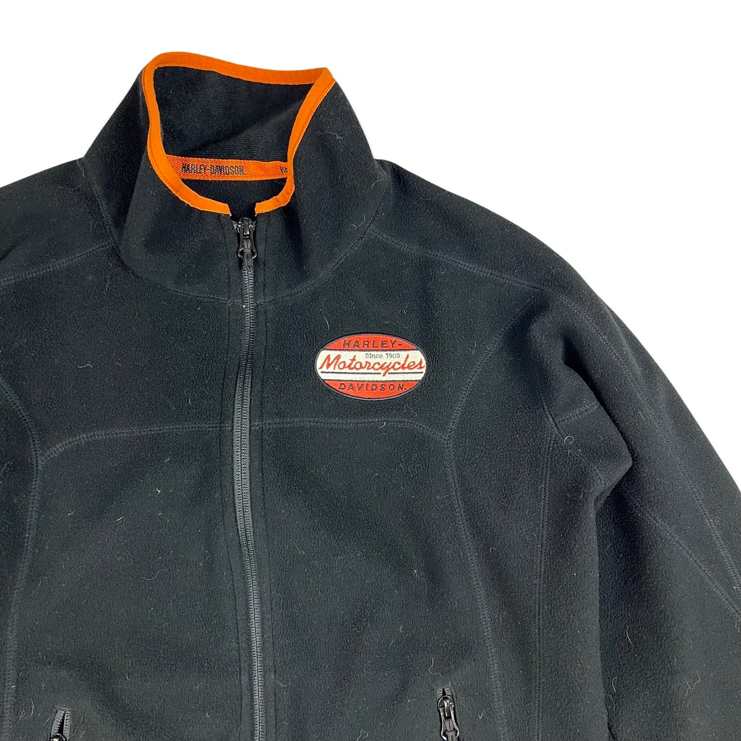 Vintage Harley Davidson Zip Through Fleece Black Orange 10 12 14