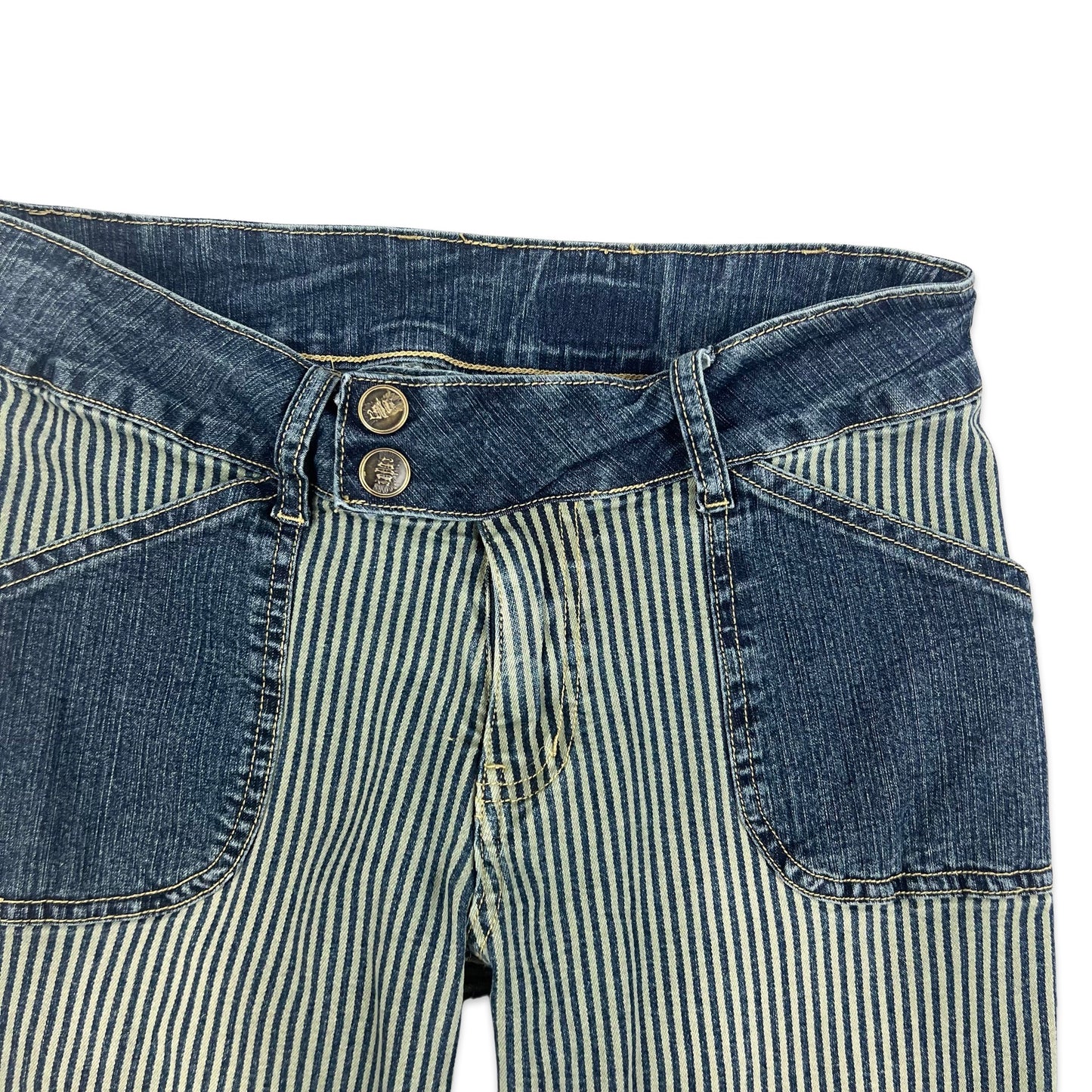Y2K Vintage Blue Grey Stripe Flared Jeans 10