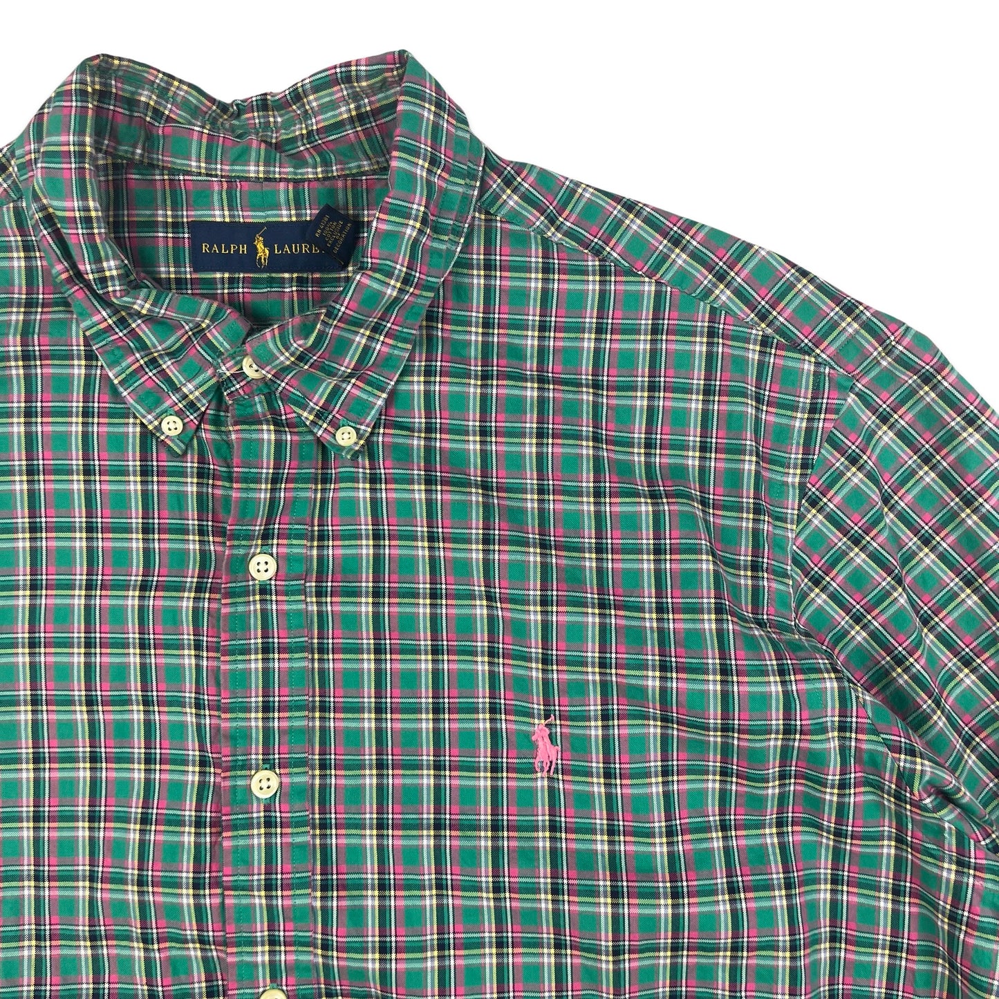 90s 00s Vintage Ralph Lauren Plaid Shirt Green Pink Yellow XL 2XL 3XL