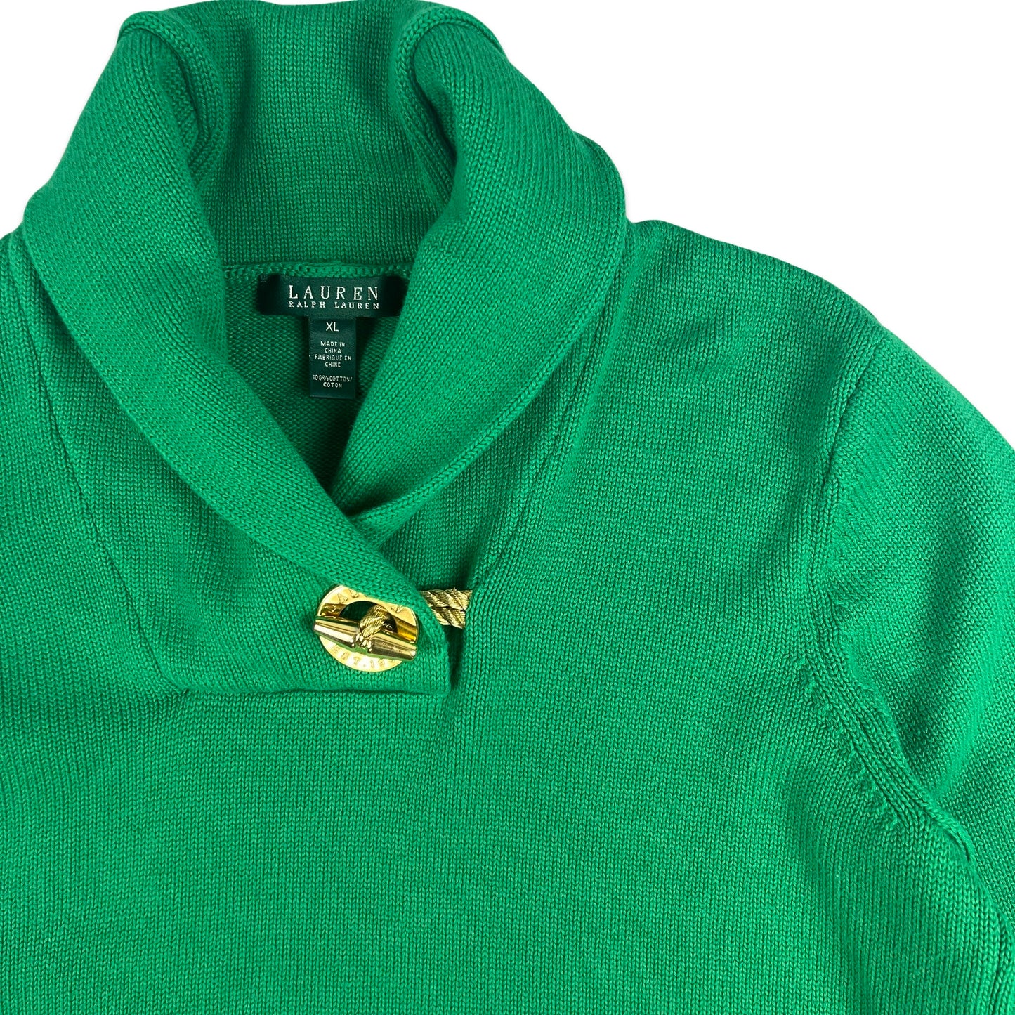 Vintage Ralph Lauren Knit Jumper Green Gold 12 14 16