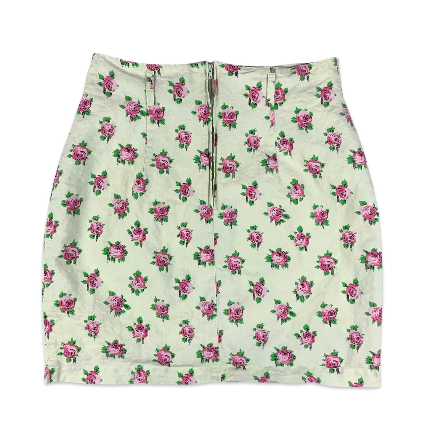 Vintage Green & Pink Rose Print Skirt 10