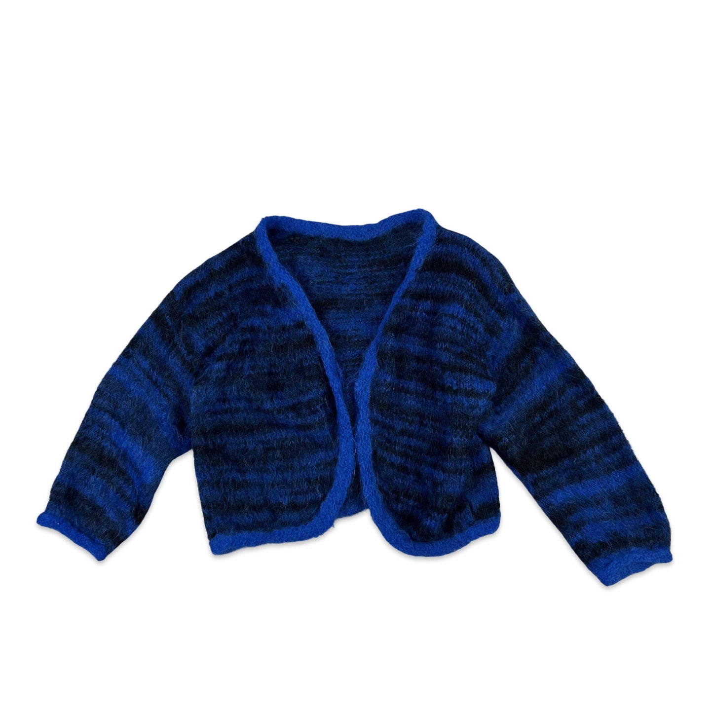 Vintage Mohair Cardigan Stripe Print Colbolt Blue Black 16 18