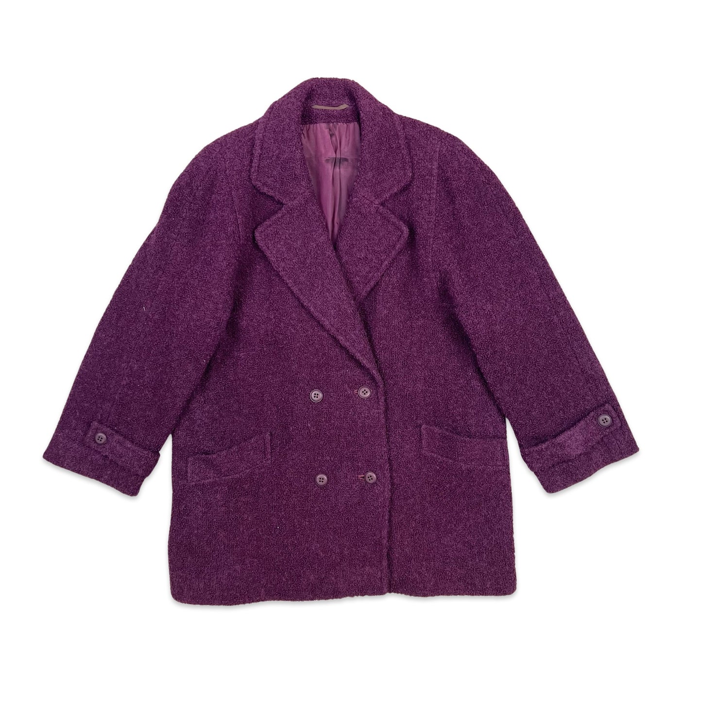 Vintage 80s Short Wool Coat Double Breasted Purple 16 18