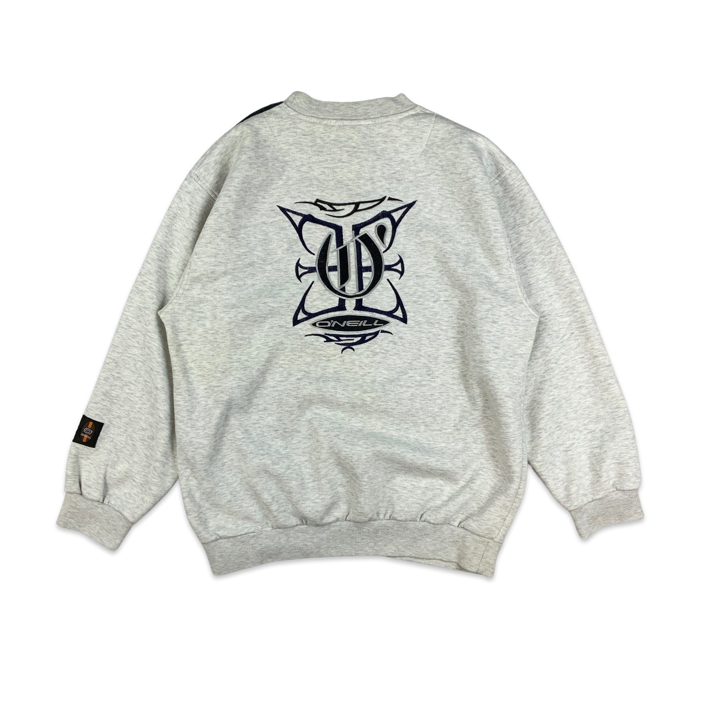 90s 00s Vintage Grey O’Neill Spellout Sweatshirt Black Stripe M L XL