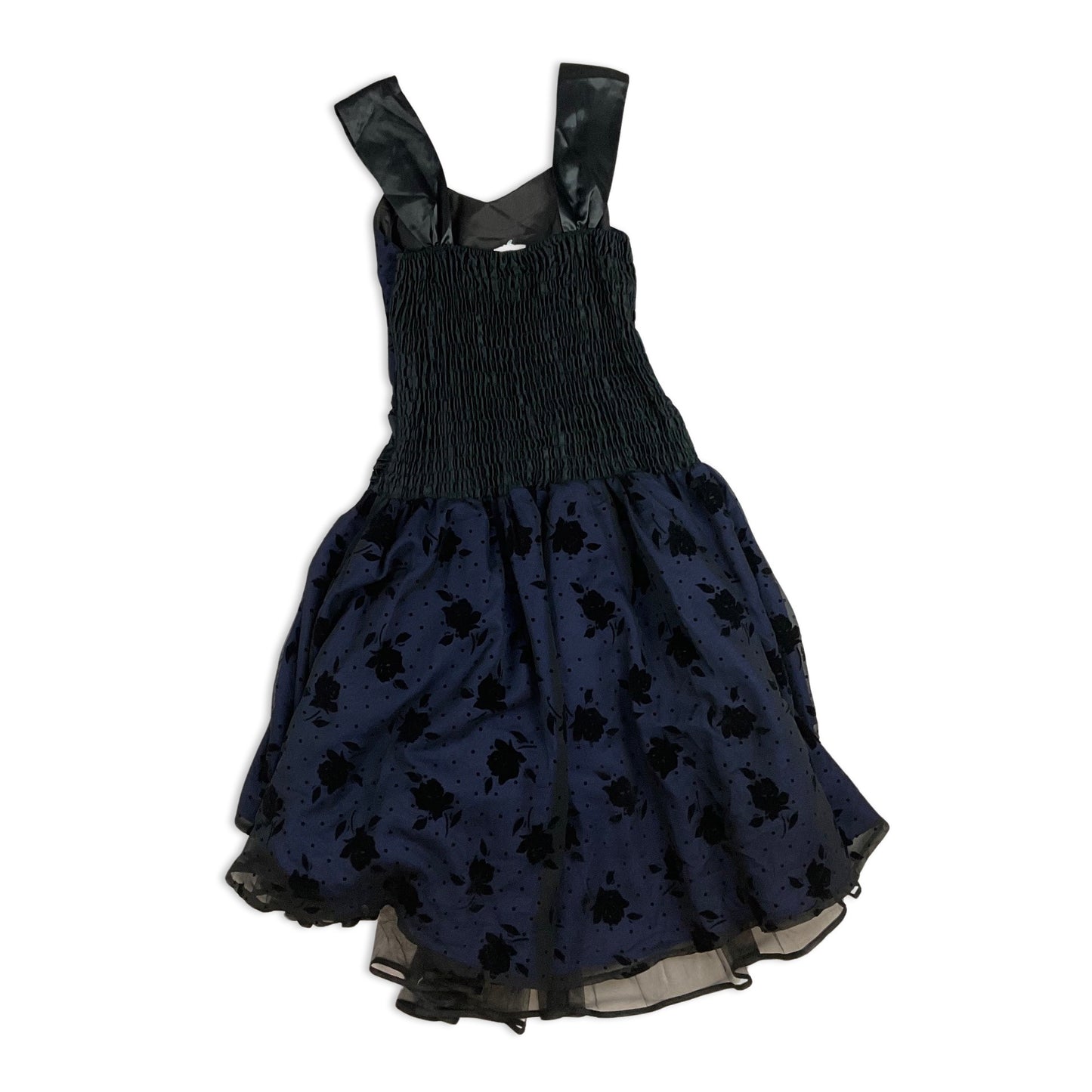 Vintage 80s Party Midi Dress Blue Black 8 10