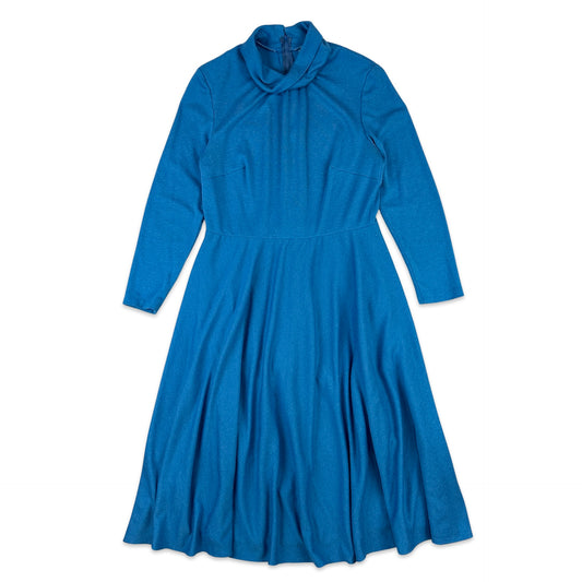 80s Vintage Blue Brushed Maxi Dress 14
