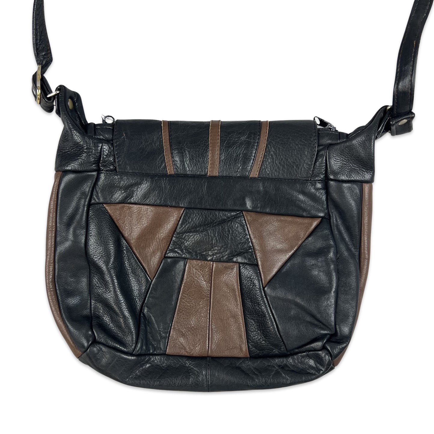 Vintage 90s Black Brown Leather Crossbody Handbag