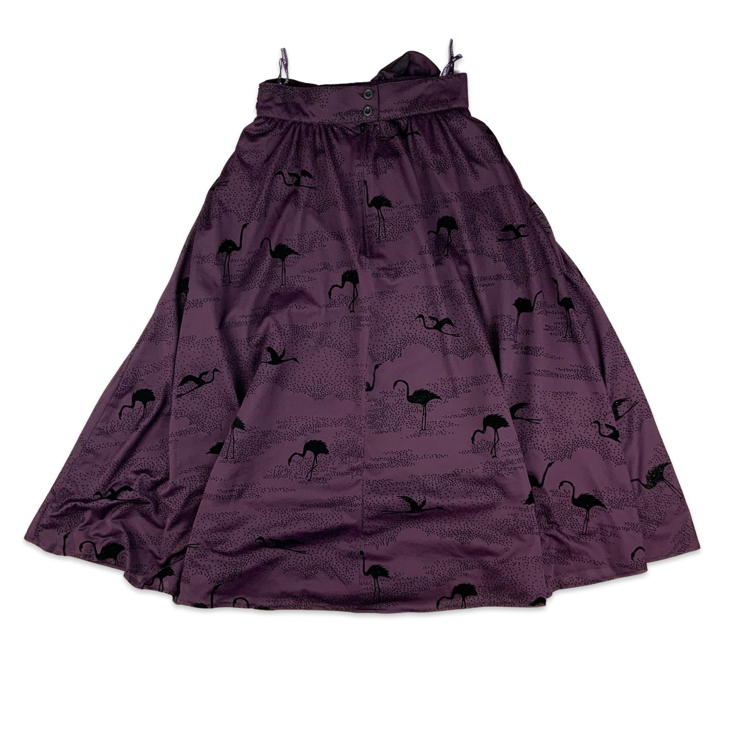 Vintage 80s Yessica Purple and Black Swan Print Midi Skirt 8