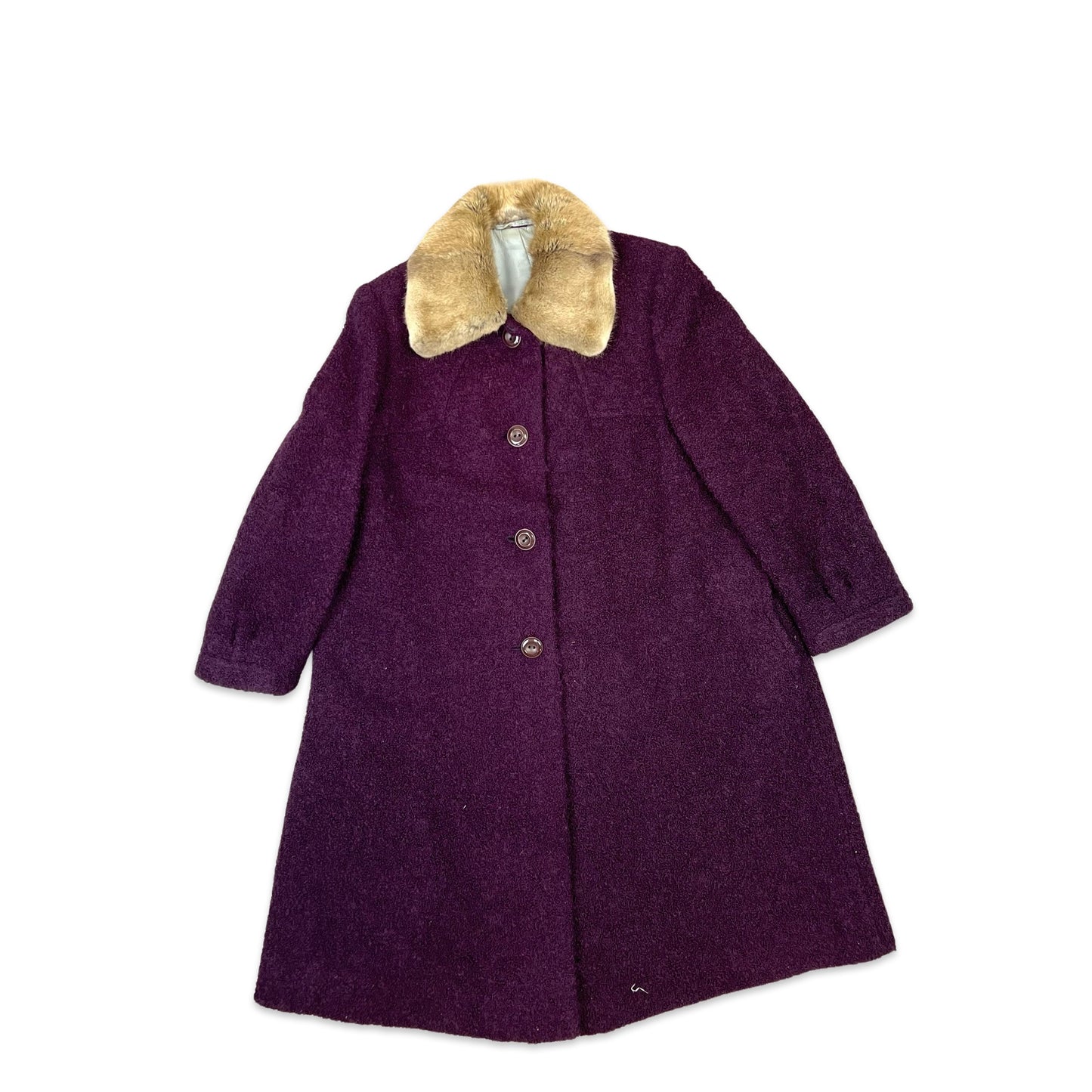 Vintage 70s Purple Bouclé Wool Coat Faux Fur 16