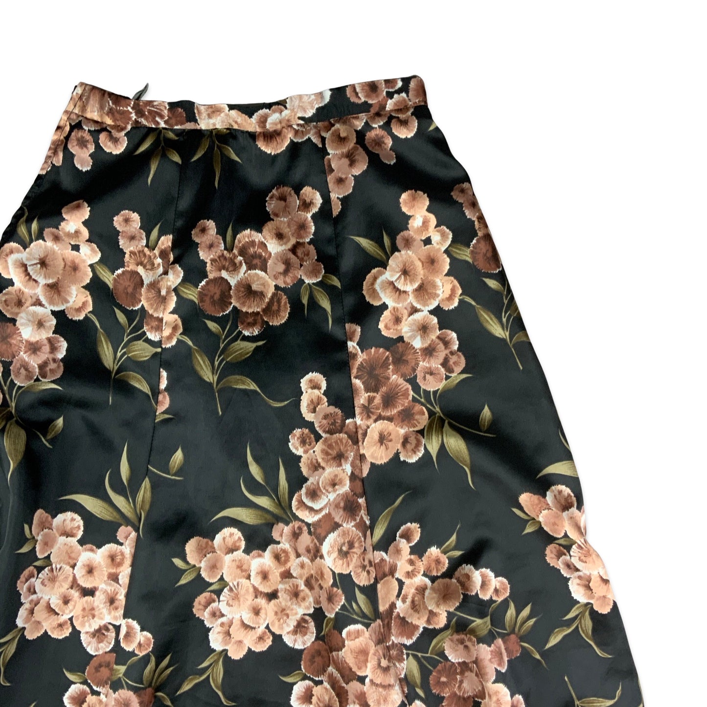 Vintage A-line Black & Brown Floral Maxi Skirt 8