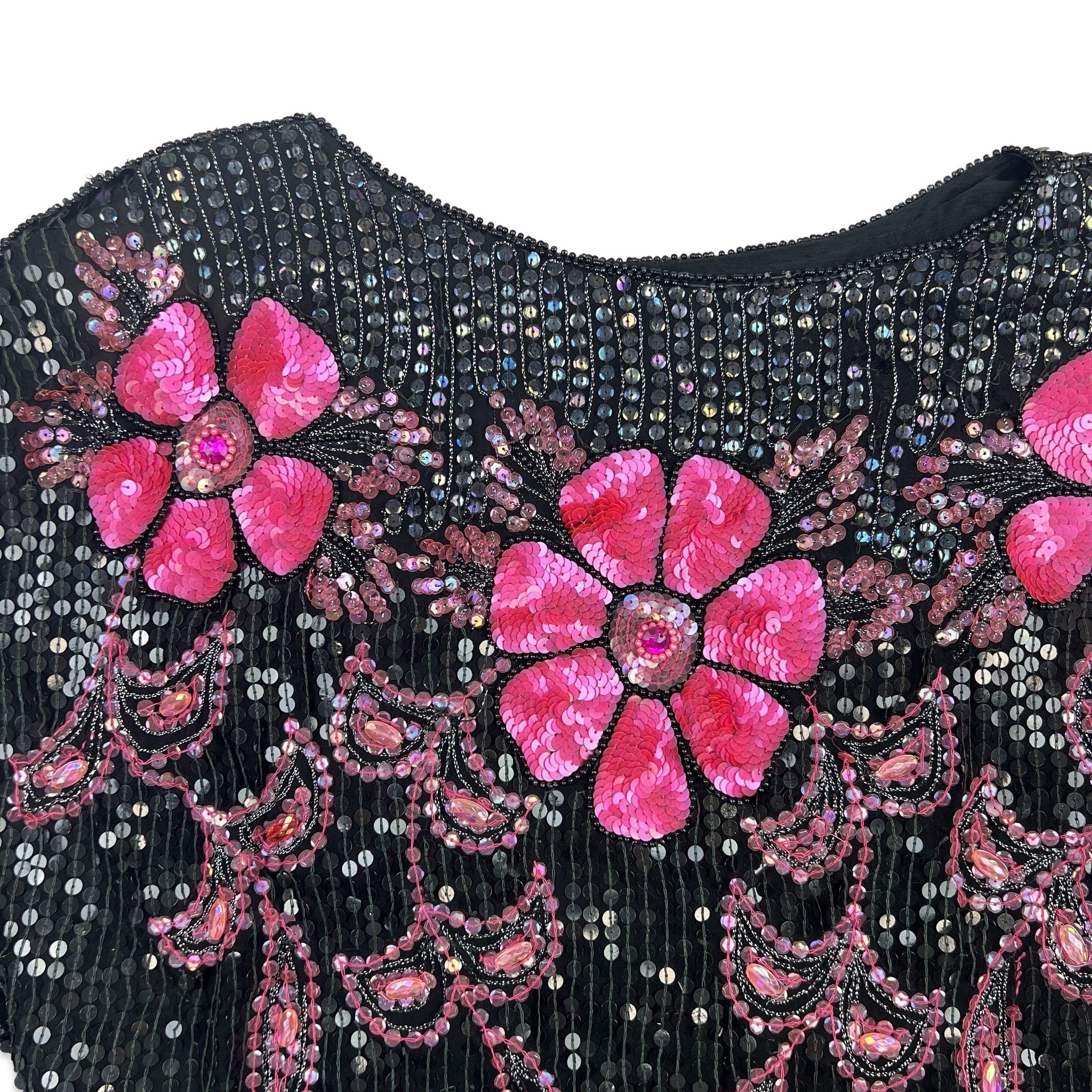 Vintage 80s Sequin Cape Pink Black 14 16 18 – Worth The Weight Vintage