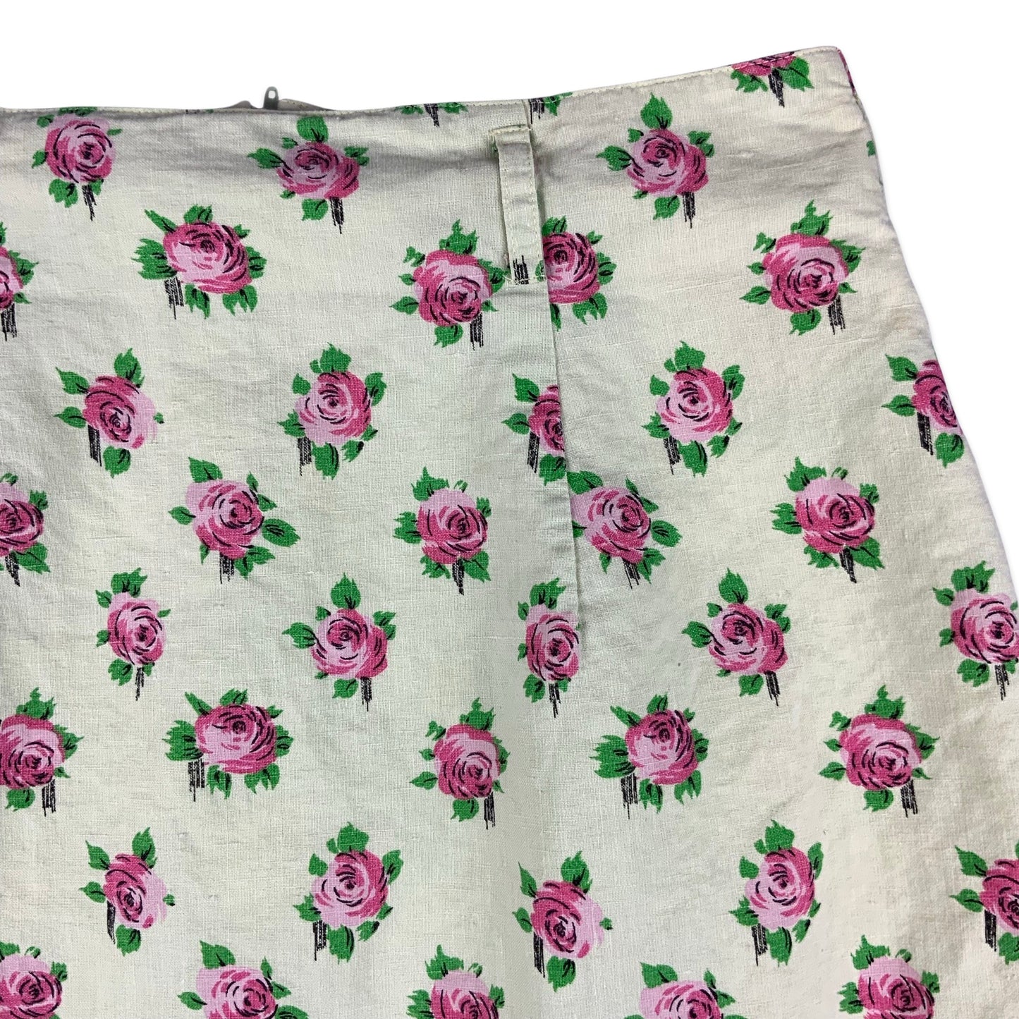 Vintage Green & Pink Rose Print Skirt 10