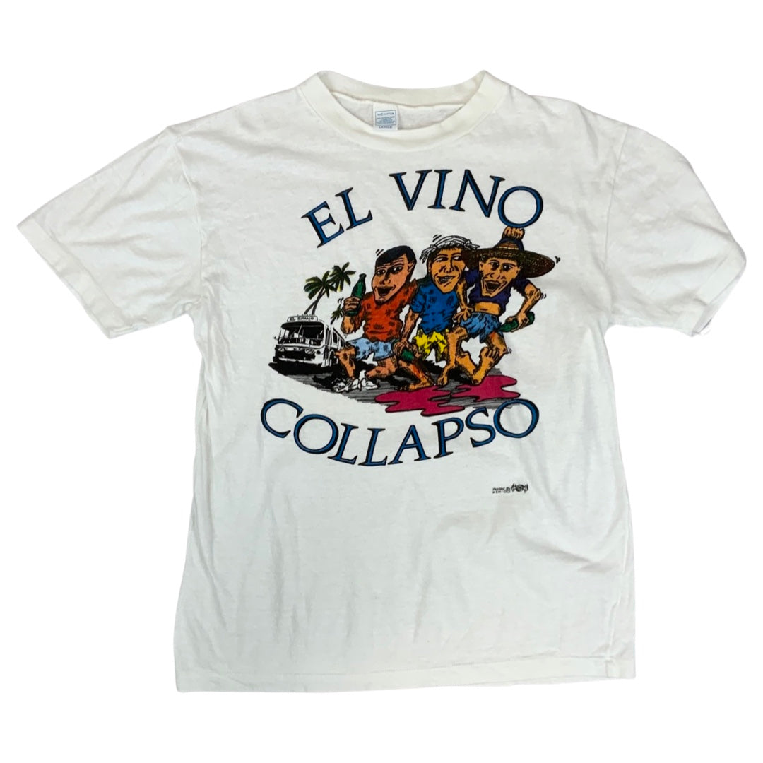 Vintage 1985 Black Lace El Vino Collapso EMI Band T-Shirt White L