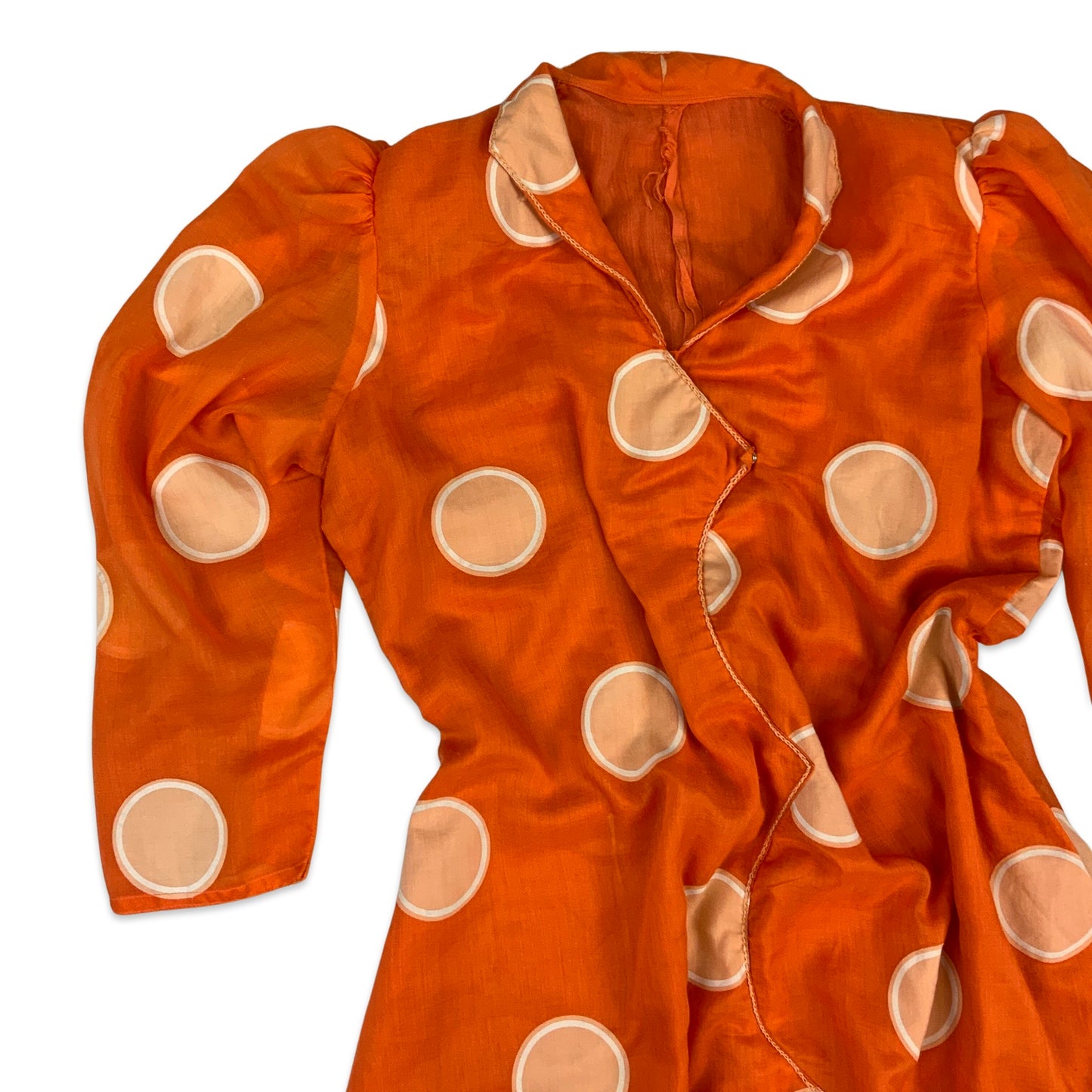 Vintage 70s Polka Dot Print Dress Orange White 10 12 14