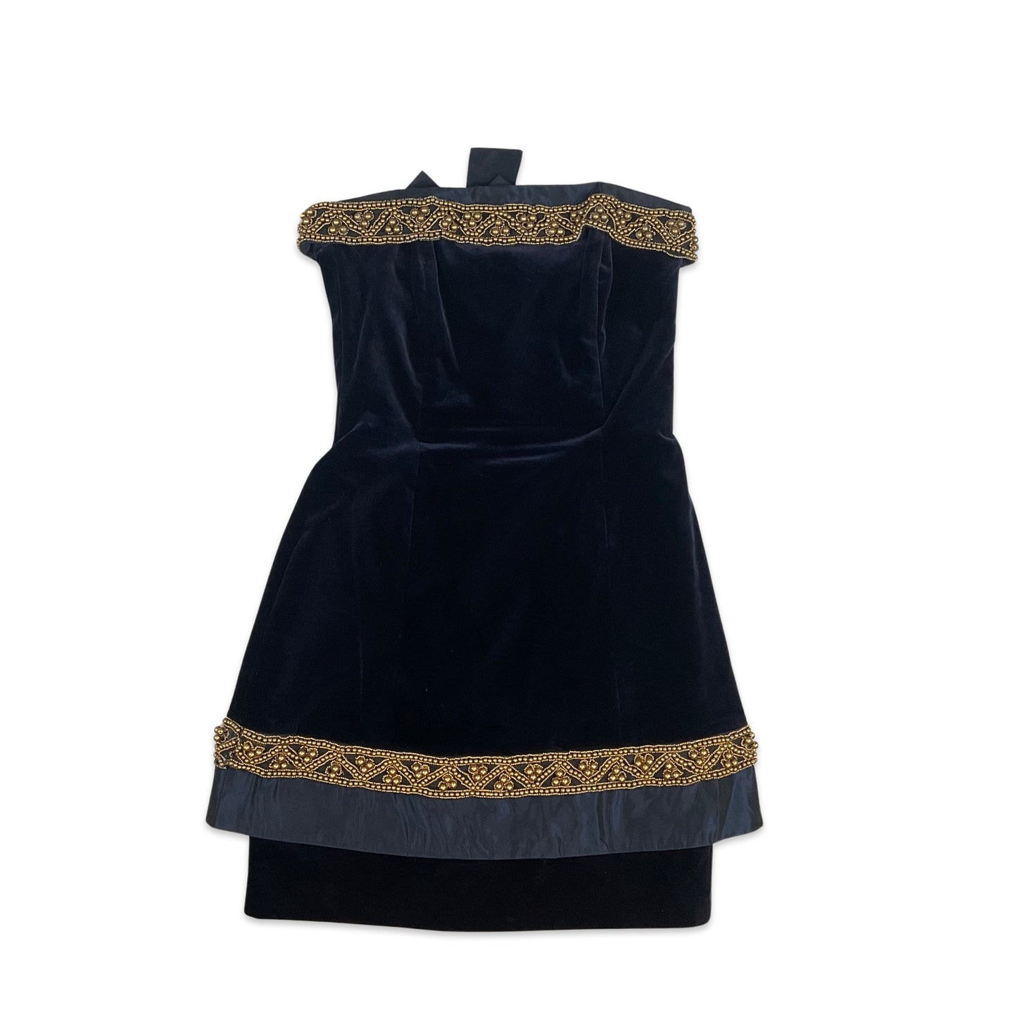 Vintage Navy and Bronze Velvet Strapless Party Dress 6