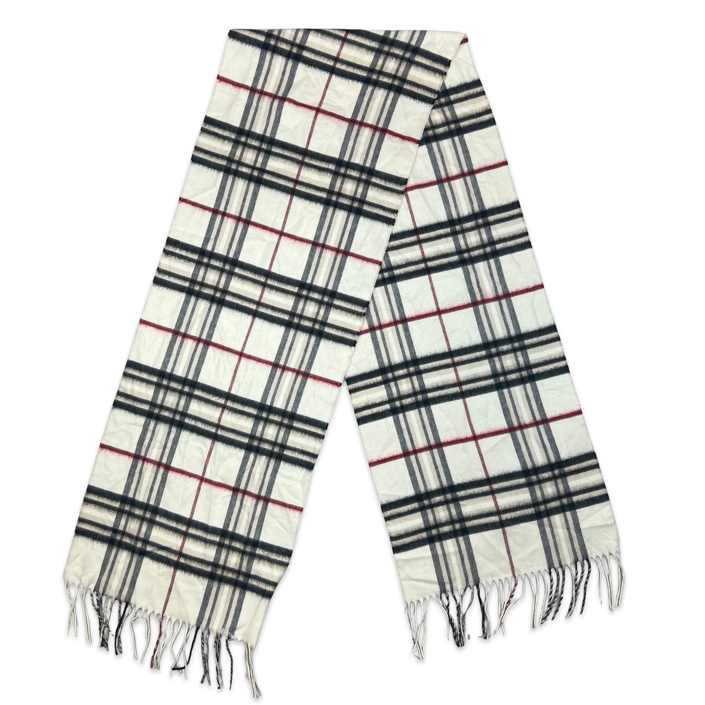 Vintage Plaid Cashmere Scarf White Black Red