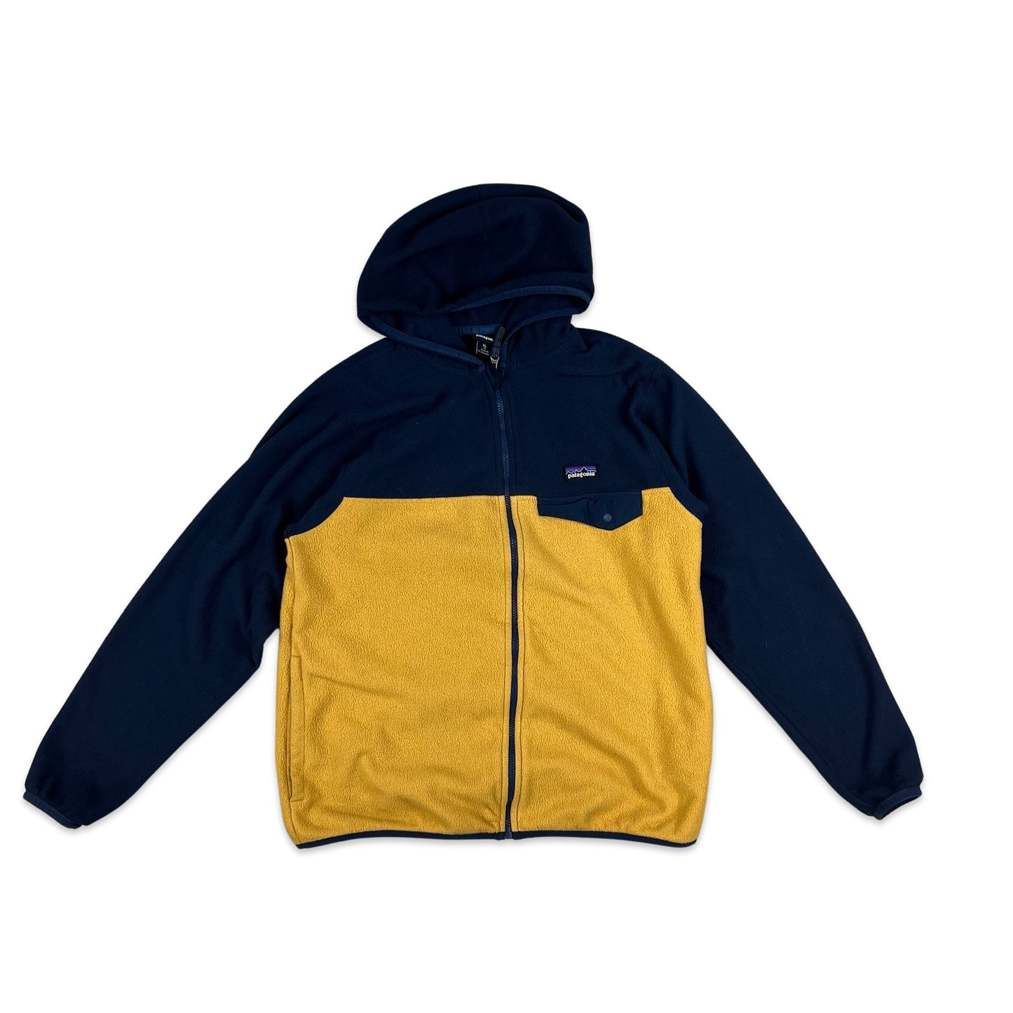 Vintage Patagonia Two Tone Zip Through Fleece with Hood Yellow Blue 6 8 10