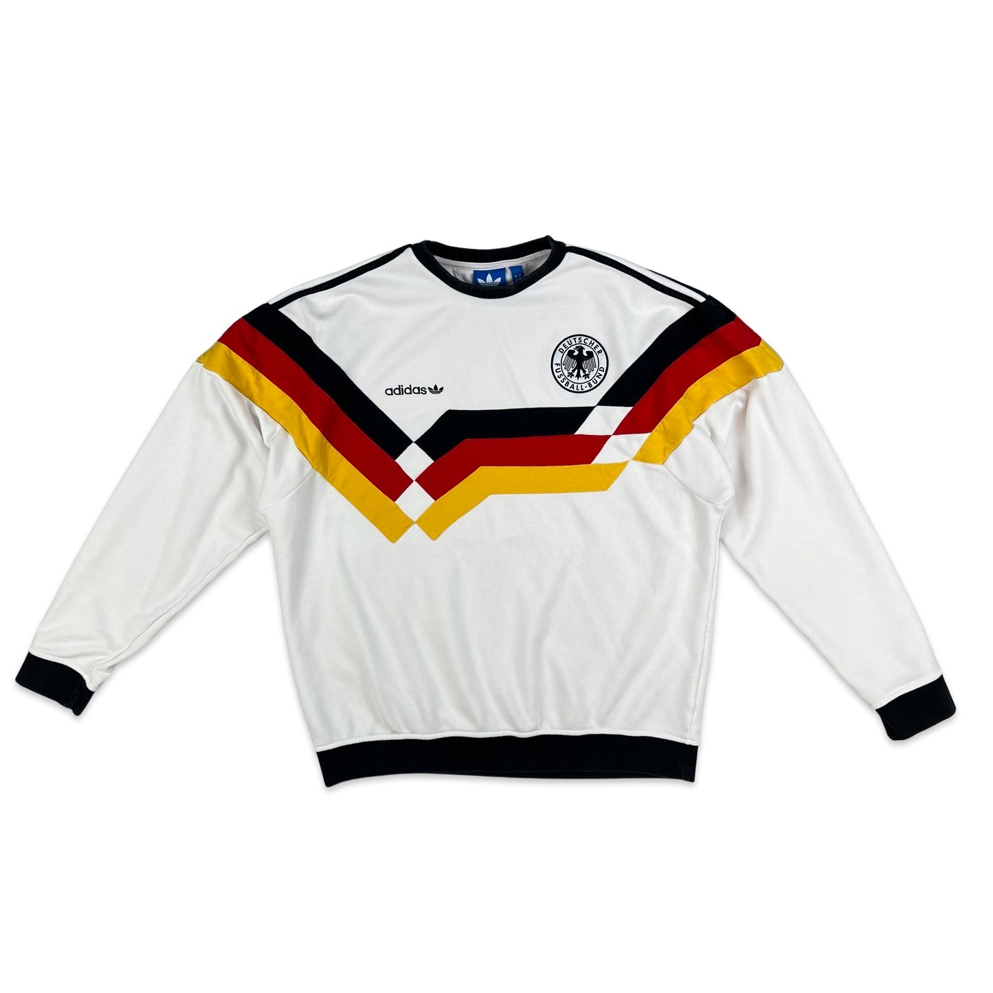 00s Vintage White Adidas German Football Sweatshirt Black Red Yellow Graphic M L XL