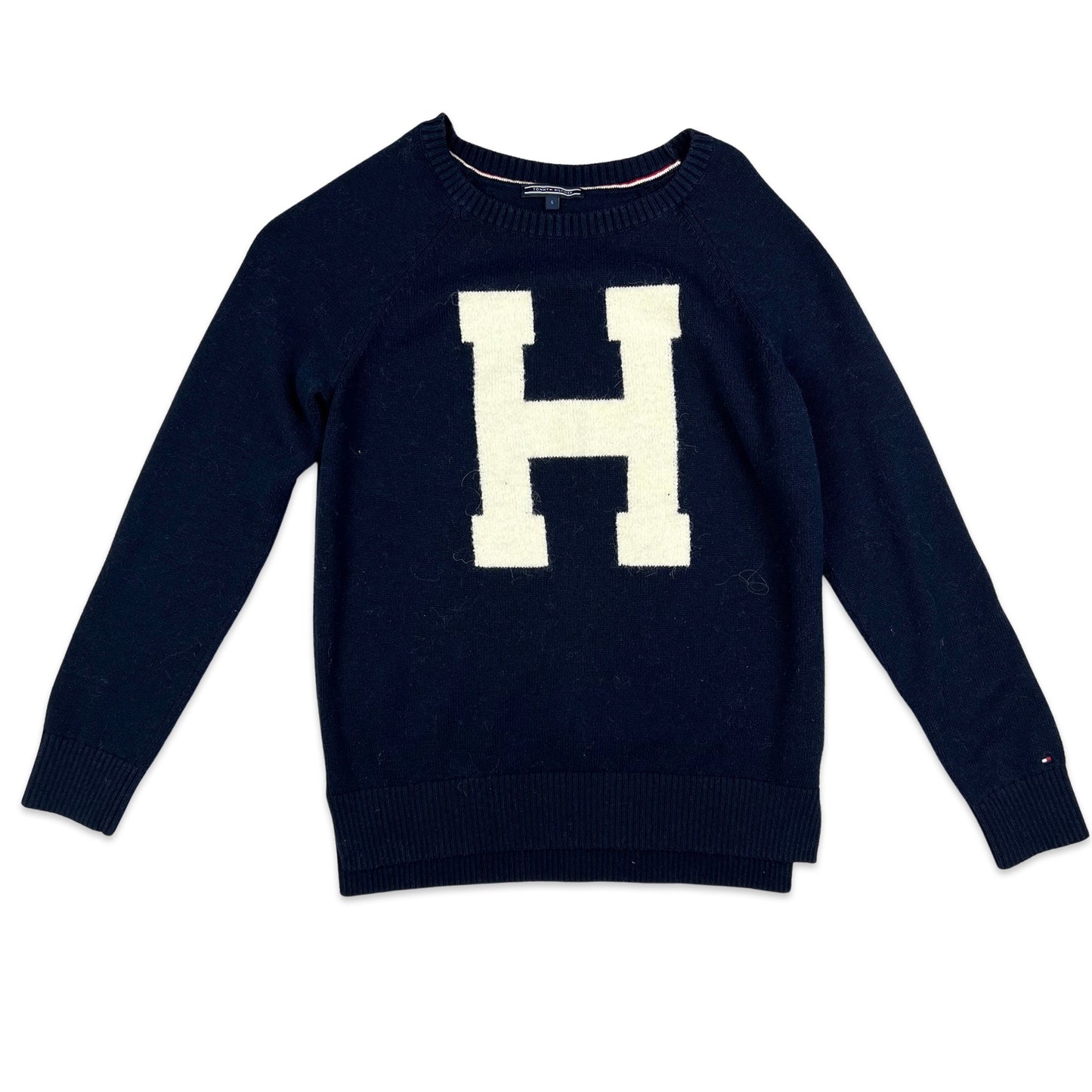 90s Vintage Tommy Hilfiger Knit Jumper Navy White 8 10 12