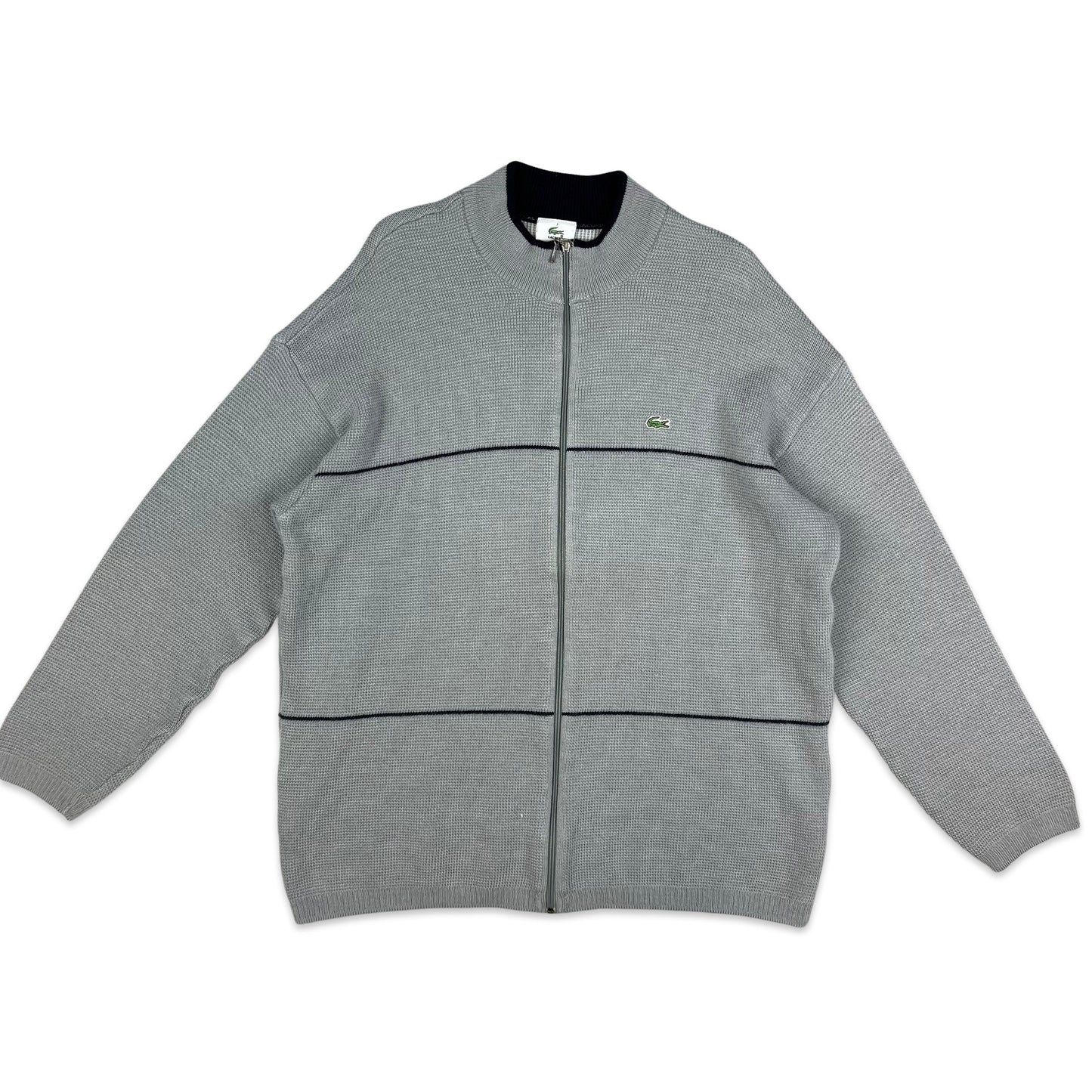 90s 00s Vintage Lacoste Zip Up Knit Jumper Grey Navy XL