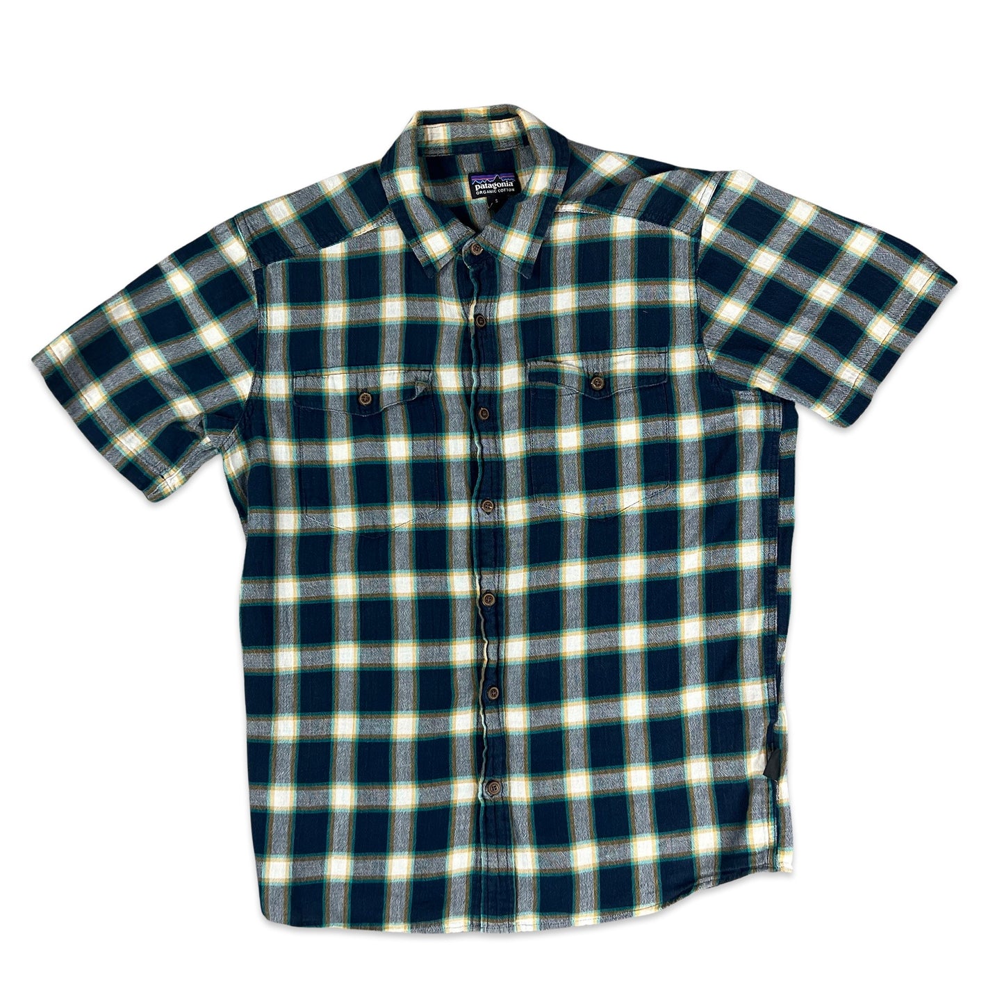 00s Patagonia Navy Yellow White Check Shirt XS S