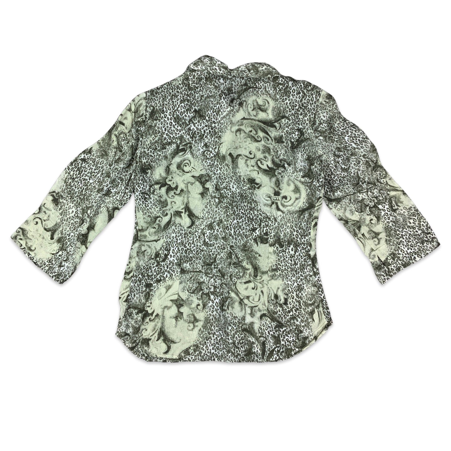 Vintage Green Animal Sheer Print Blouse 10 12