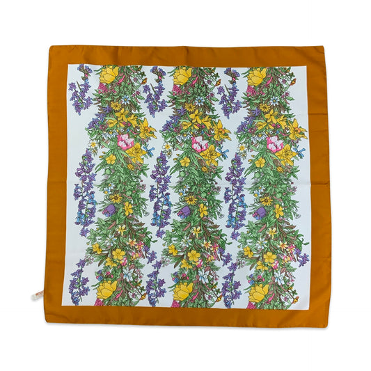 Vintage 70s Mustard Lilac Green Yellow Floral Scarf