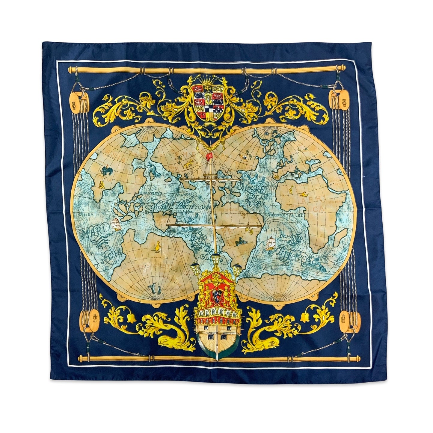 Vintage Blue Red Gold Heraldry Map Scarf