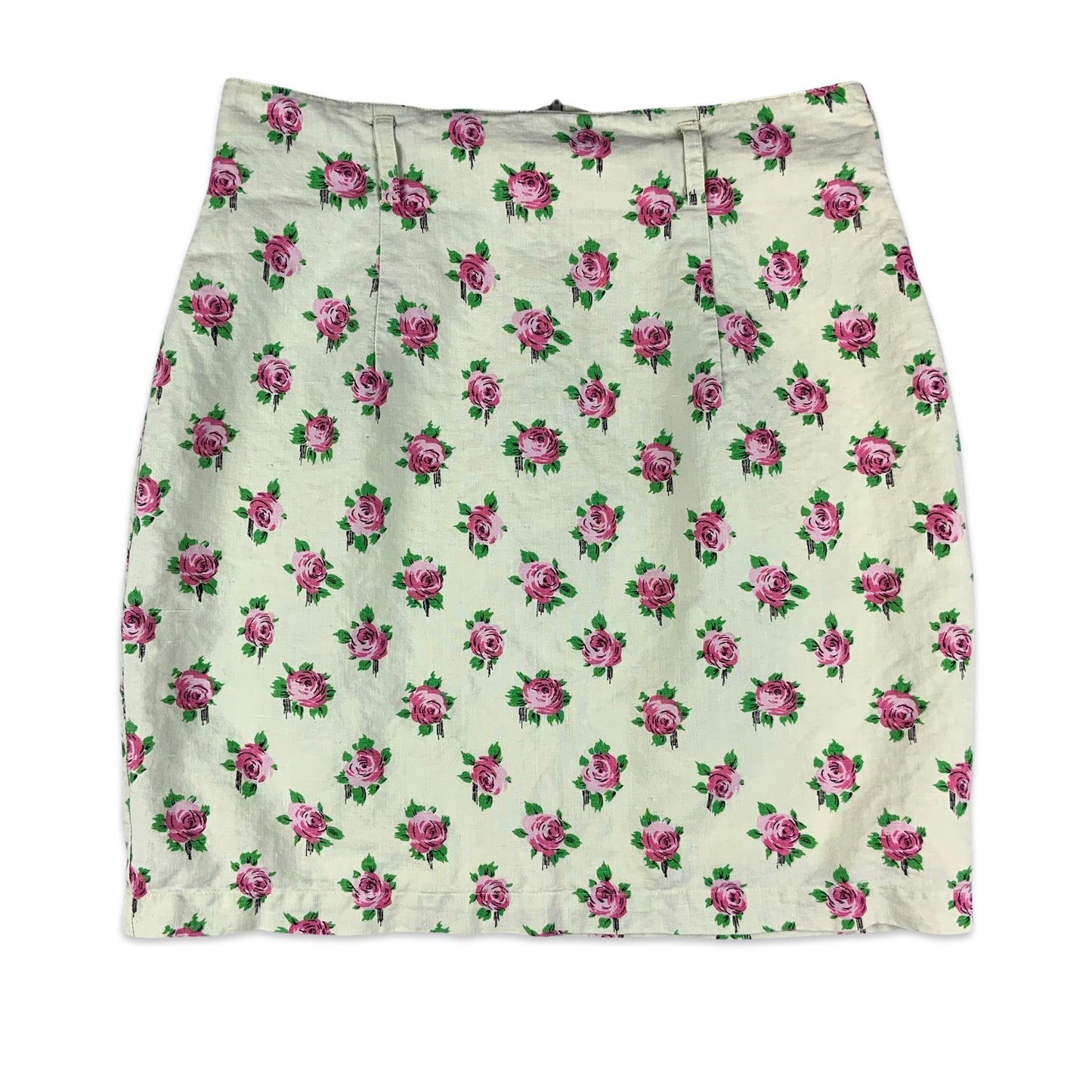 Vintage Green & Pink Rose Print Skirt 10