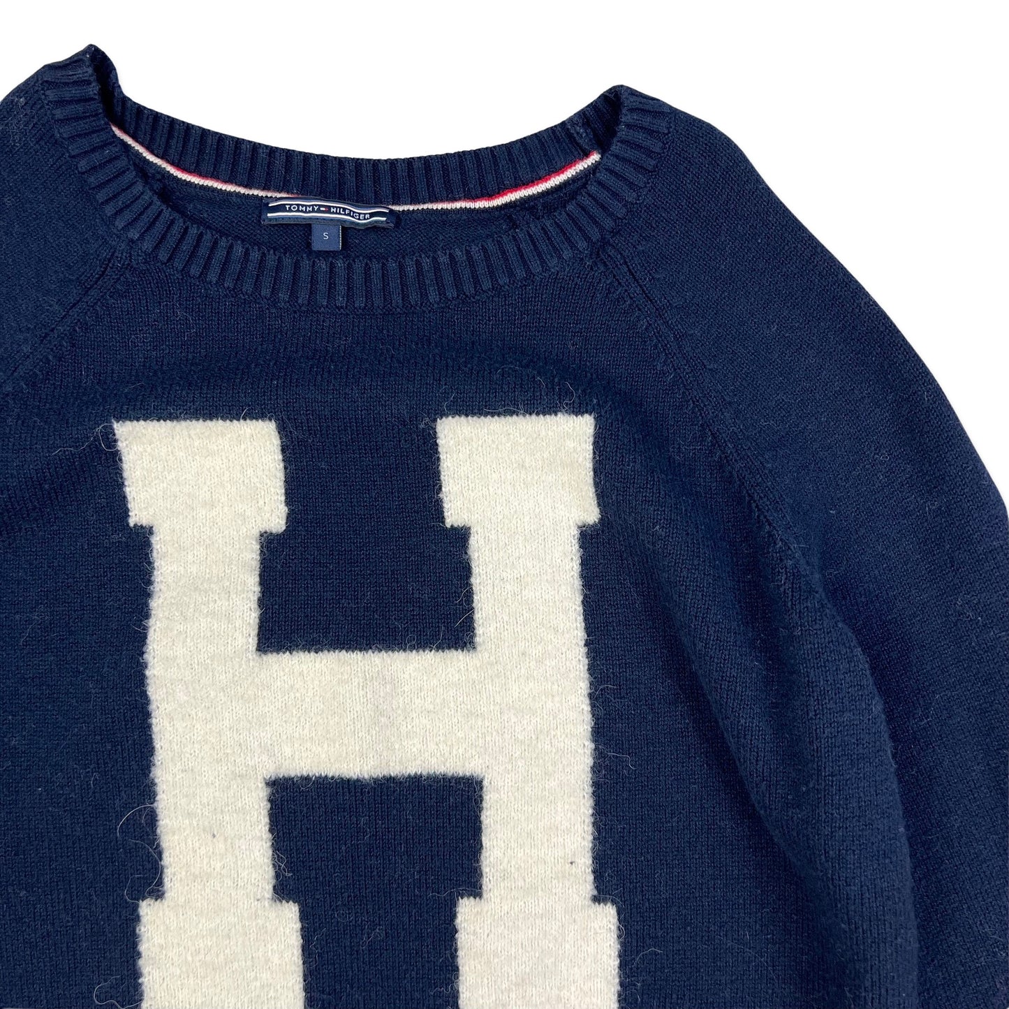 90s Vintage Tommy Hilfiger Knit Jumper Navy White 8 10 12